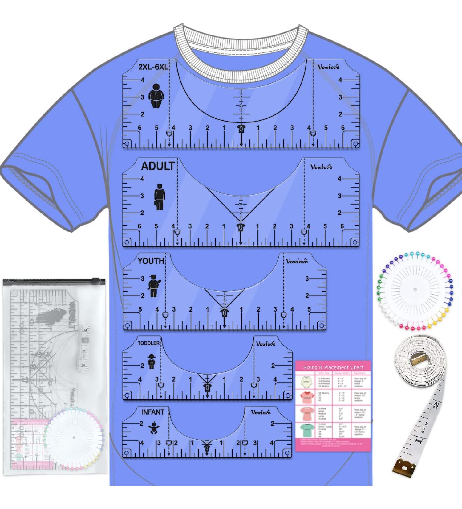 Vinyl Alignment Tshirt Ruler Guide with Soft Tape Measure - Center Designs with Precision for Cricut, Heat Press, HTV - Sewing Supplies and Crafting Tools - Transparent PVC - Professional Alignment Tool - Buy Online on GoSupps.com