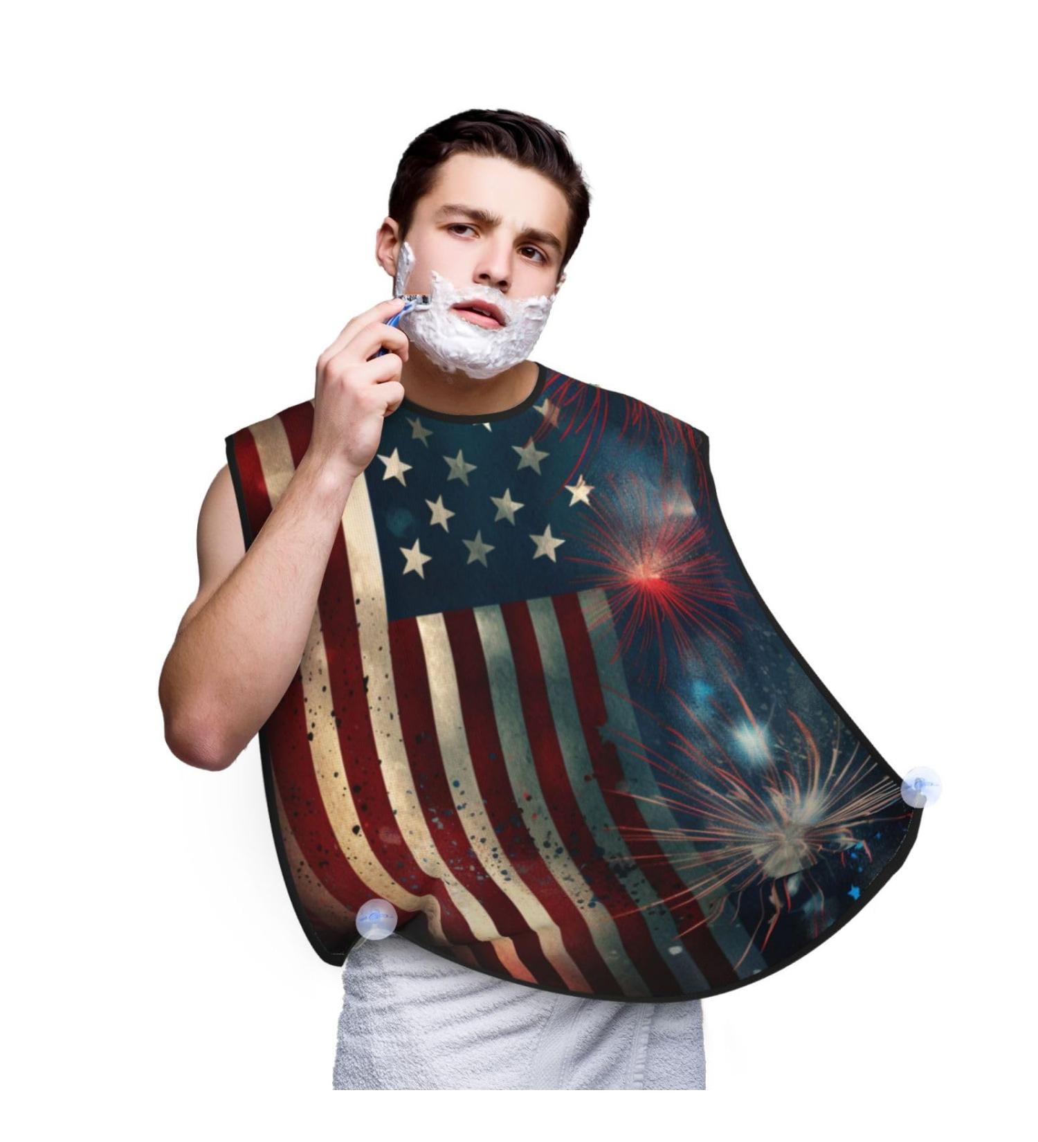 Colorful Fireworks US Flag Shaving Bib | Waterproof Beard Apron - Perfect Gifts for Dad on Election Day | One Size Fits All - Buy Online on GoSupps.com