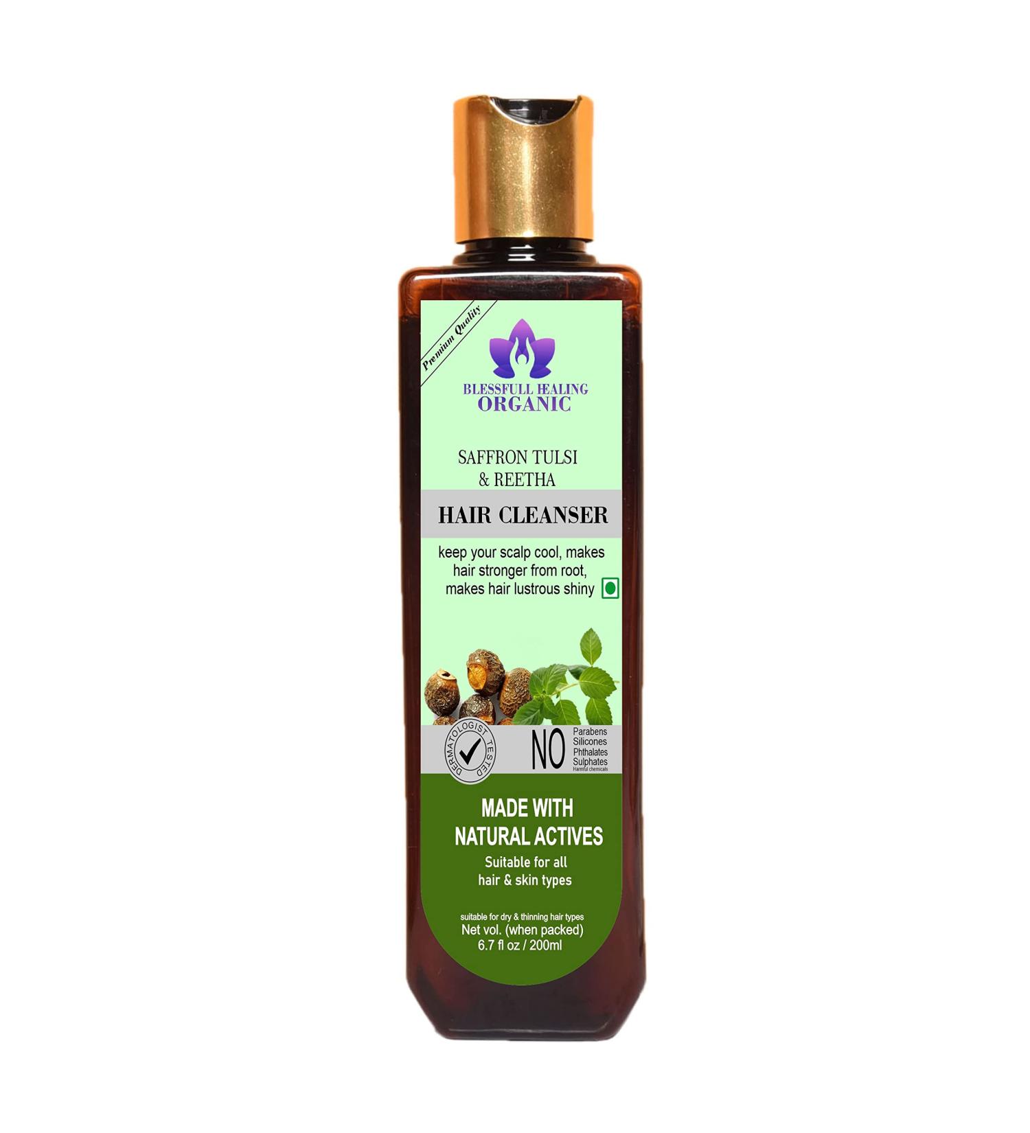 Blessfull Healing Organic Saffron Tulsi & Reetha Hair Cleanser | Shampoo 200 ML (Packing May Vary) - Buy Online on GoSupps.com