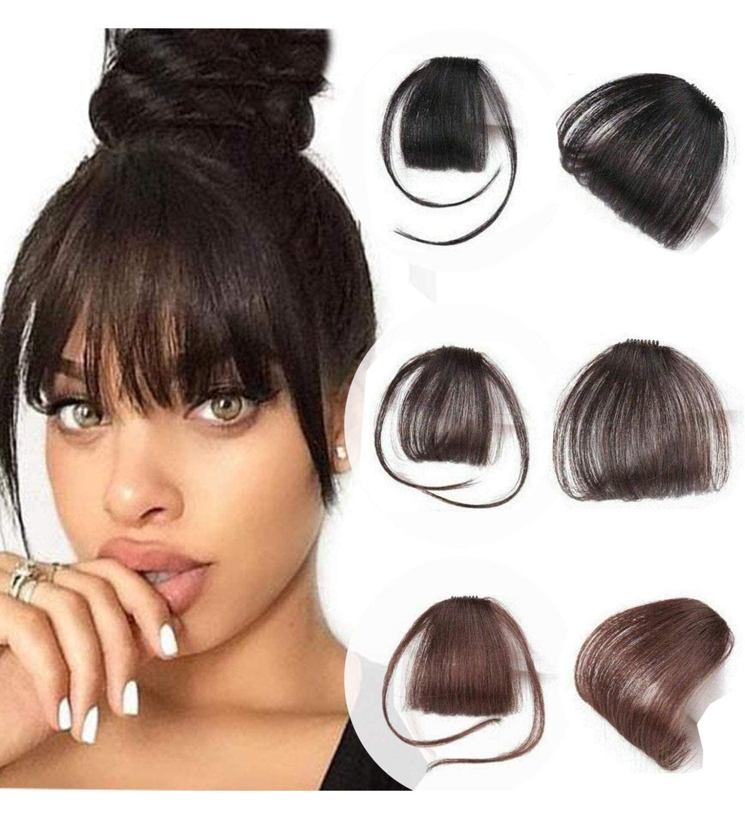 Glamza Clip In Fringe 'Big Bang' Dark Brown Hairpiece for Women - Sideburns Optional - Buy Online on GoSupps.com