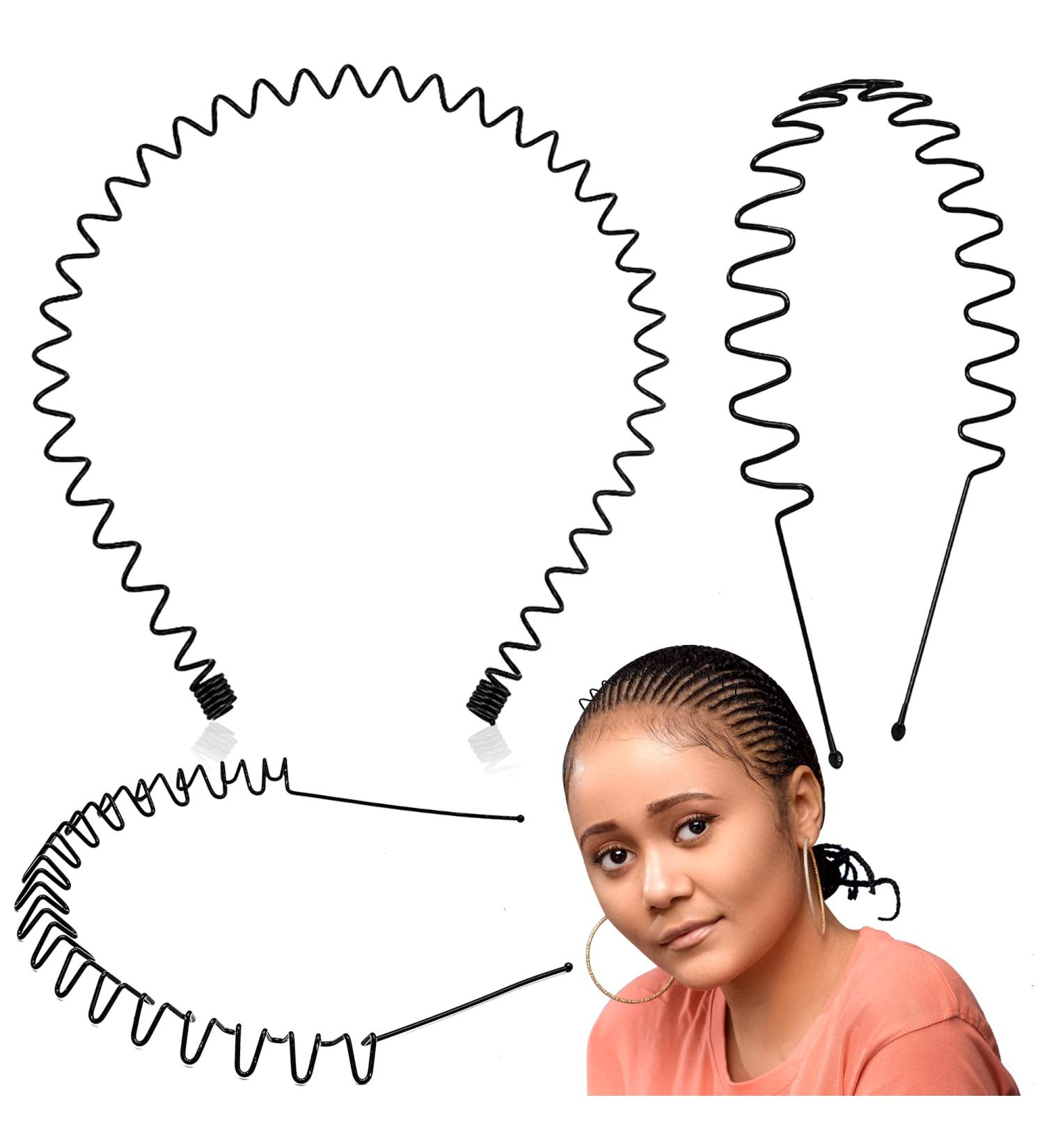 Metal Hair Bands Elastic Wavy Spring Hair Hoops Black Non-slip Headbands Multi-Style Flexible Wave Comb Hairbands Unisex Accessories for Men Women Teens Sports (Mix)