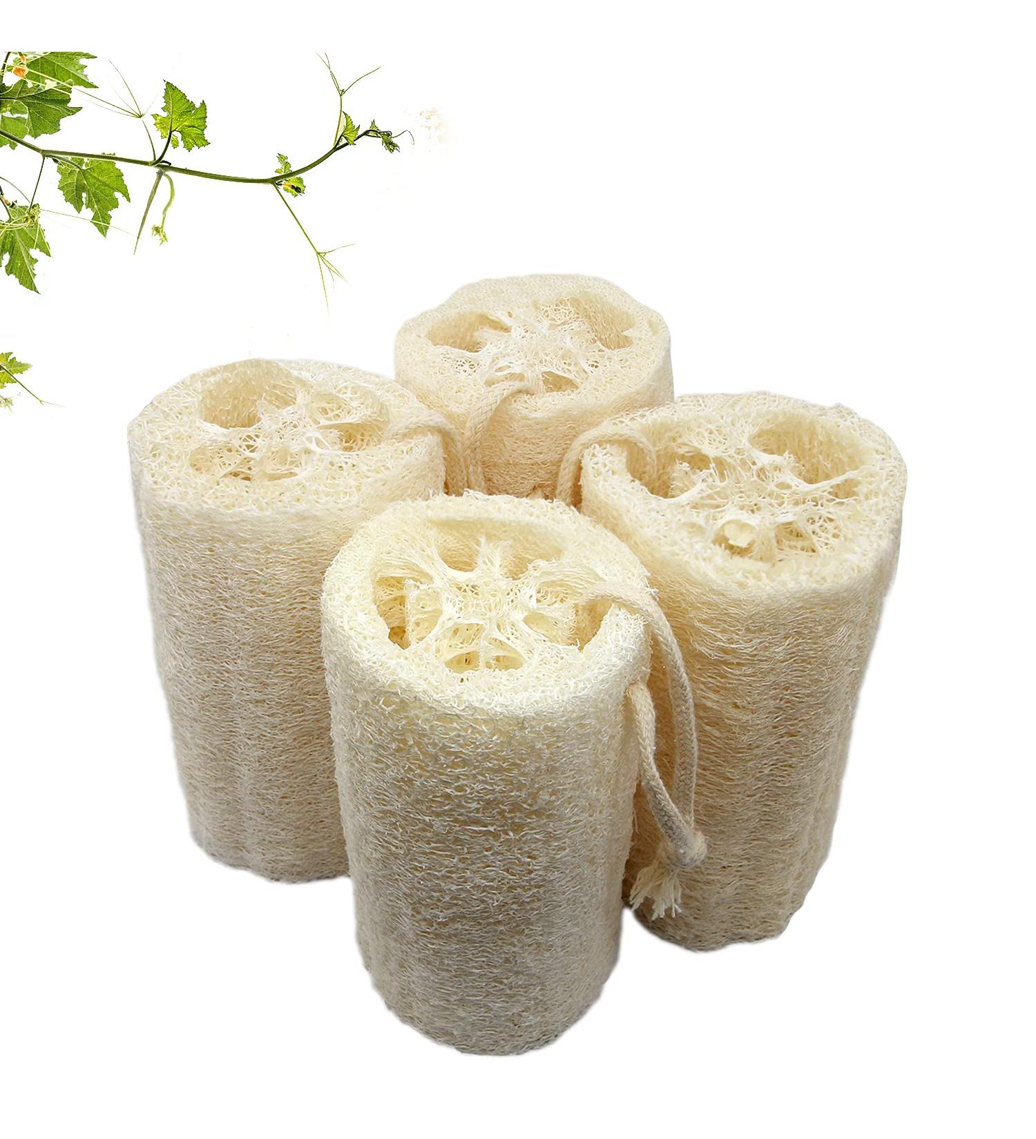 UOPTY Natural Loofah Bath Sponge Set - Exfoliating Body Luffa for Clean Skin - Kitchen Scrubbing Sponge - 4 Pcs, White - Buy Online on GoSupps.com