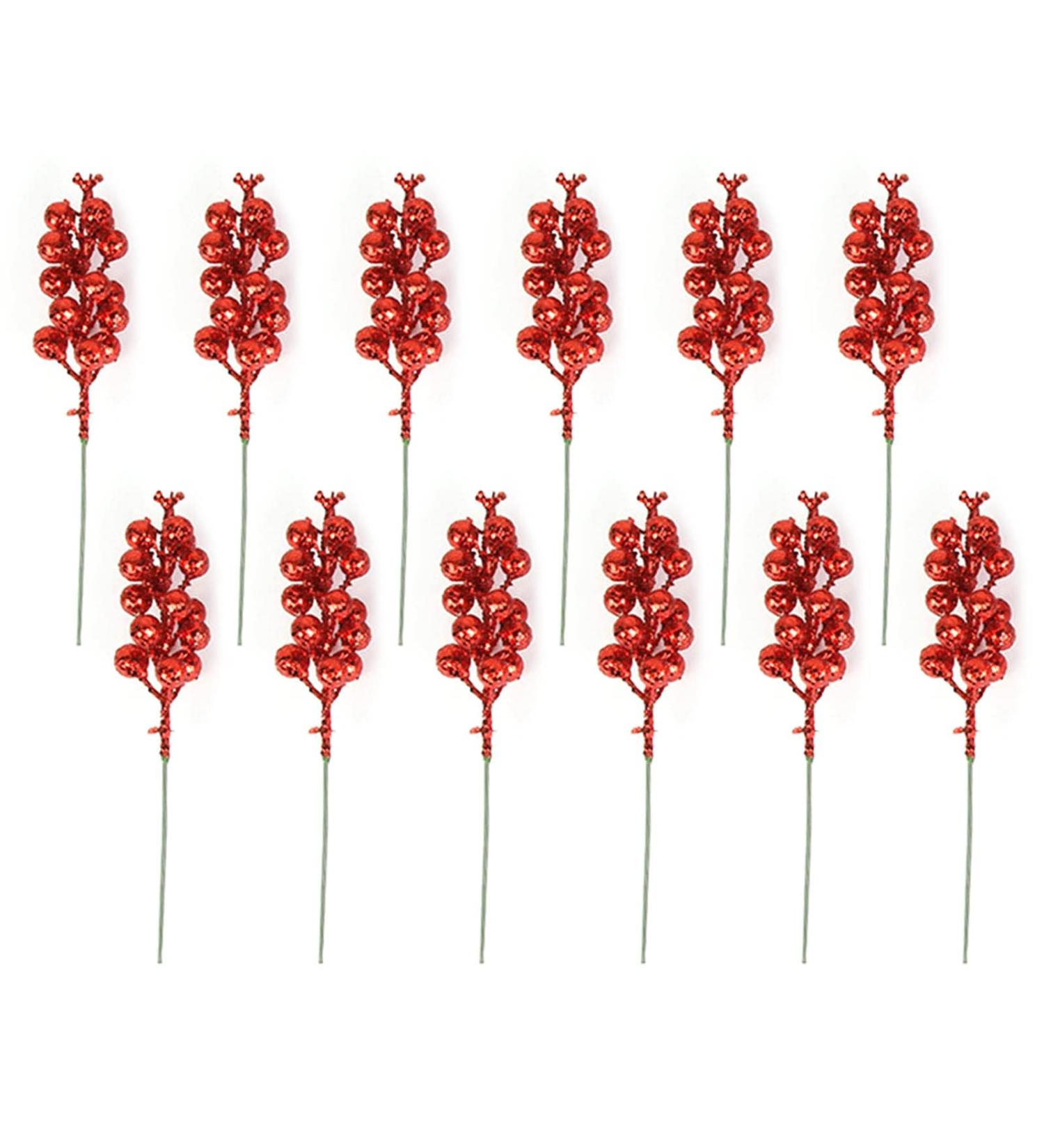 Sanrlo 12-Piece Artificial Glitter Berry Stems for Christmas Trees Wreaths & Crafts - International Shipping Available - Buy Online on GoSupps.com