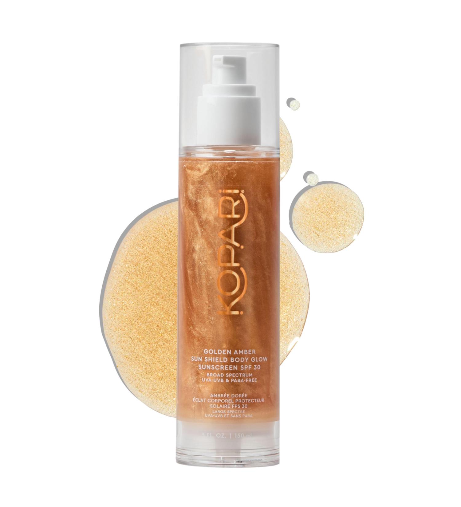 Kopari Sun Shield Body Glow - SPF 30 Sheer Sunscreen for UV Protection | Vegan & Cruelty-Free with Antioxidants | 5oz Golden Amber Water & Sweat Resistant - Buy Online on GoSupps.com