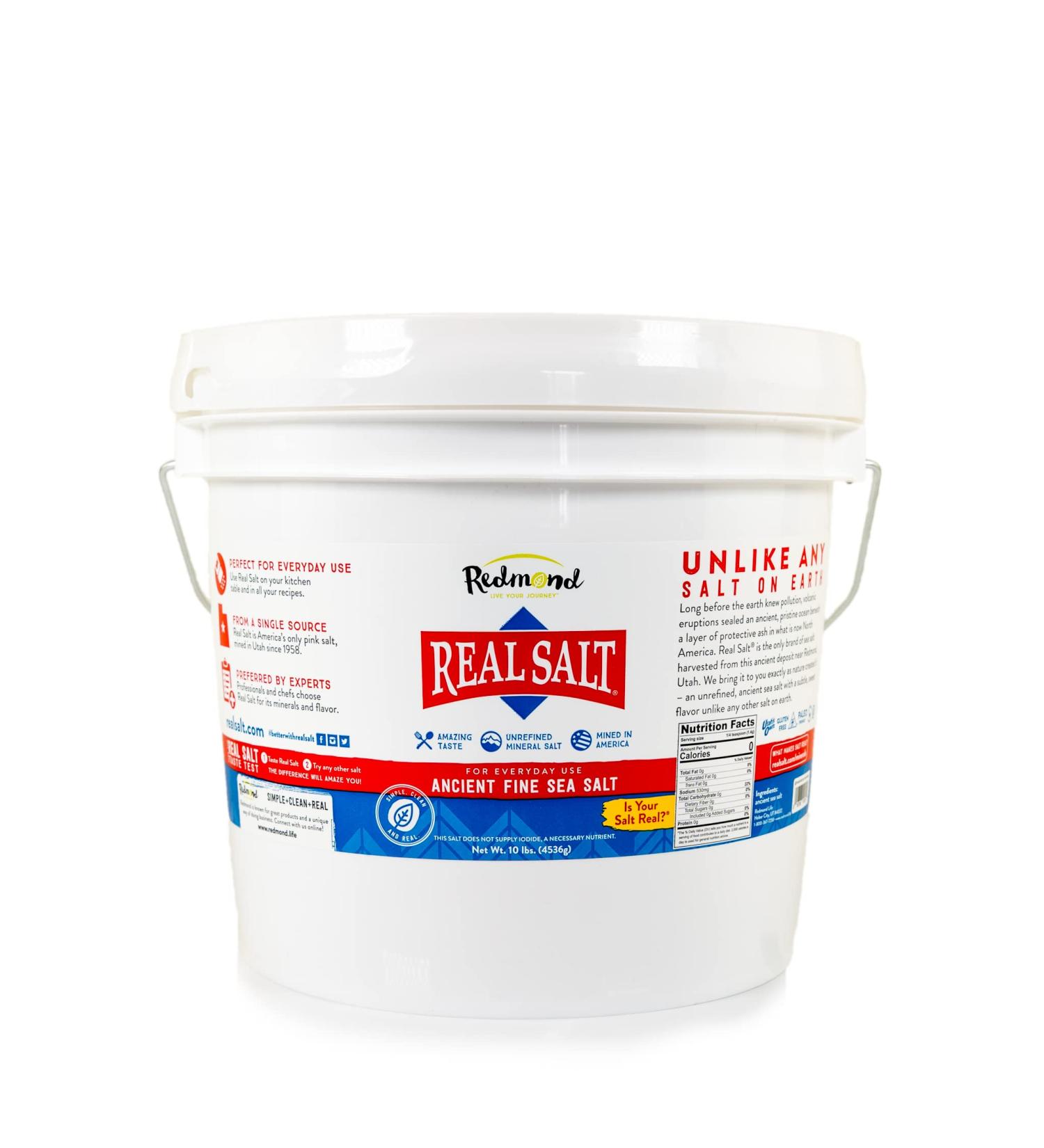Redmond Real Sea Salt - Natural Unrefined Fine Salt, 10lb Bucket | Gluten-Free - Buy Online on GoSupps.com