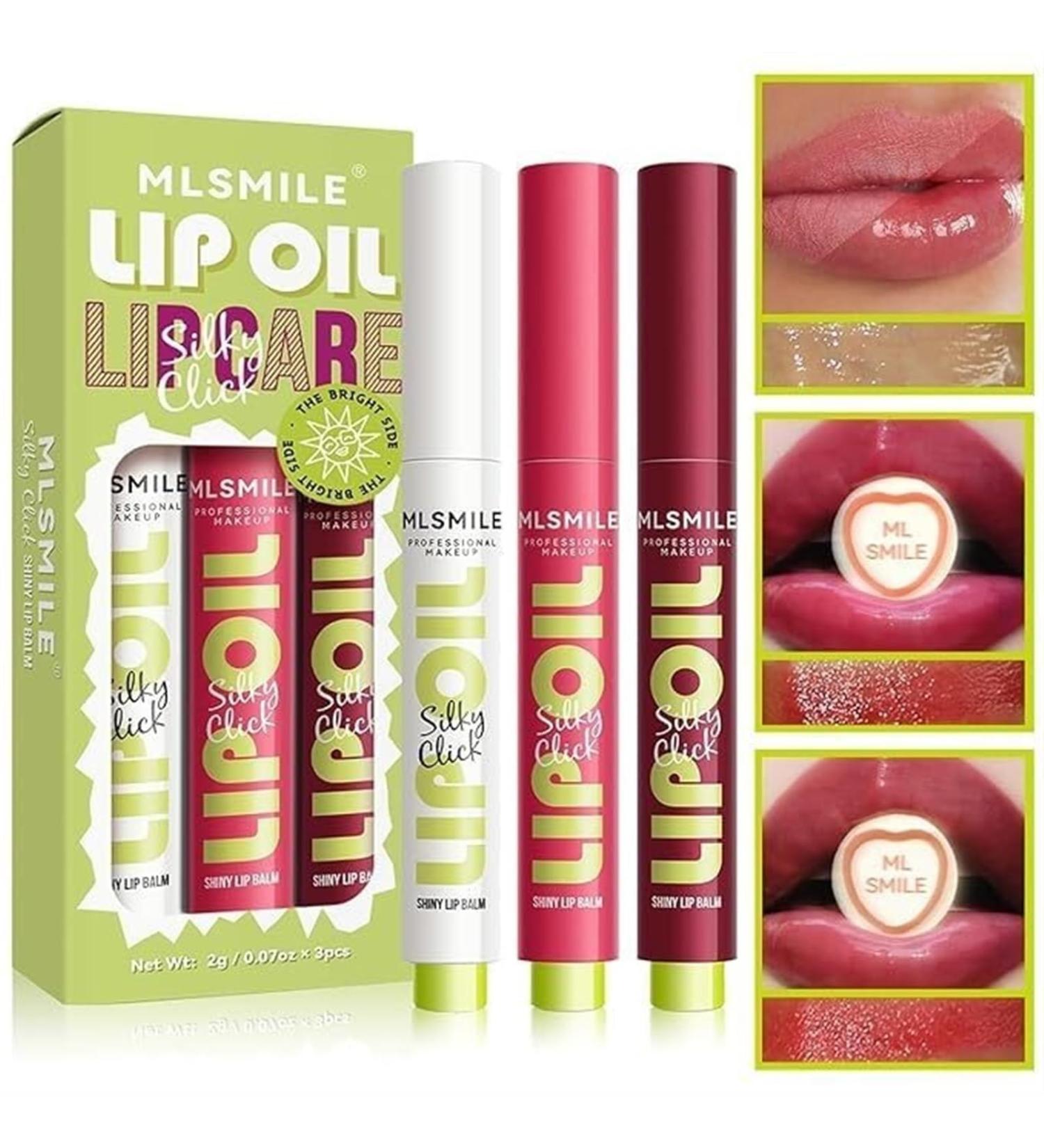 3 Colors Fat Lip Oil Click Slick - Moisturizing Long-lasting Lip Balm & High Pigment Glow Oil - Lightweight Plumper with Coconut Oil | Set A - Buy Online on GoSupps.com