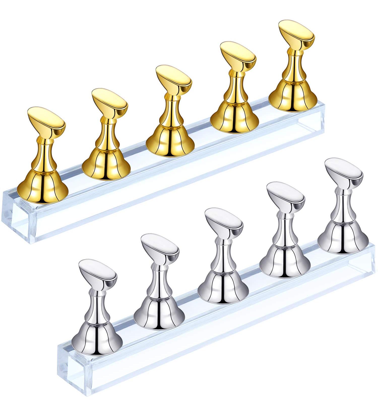 Acrylic Nail Display Stand - 2 Sets Magnetic Practice Holder for False Nail Tips - Gold and Silver | Fingernail DIY Manicure Tool - Buy Online on GoSupps.com