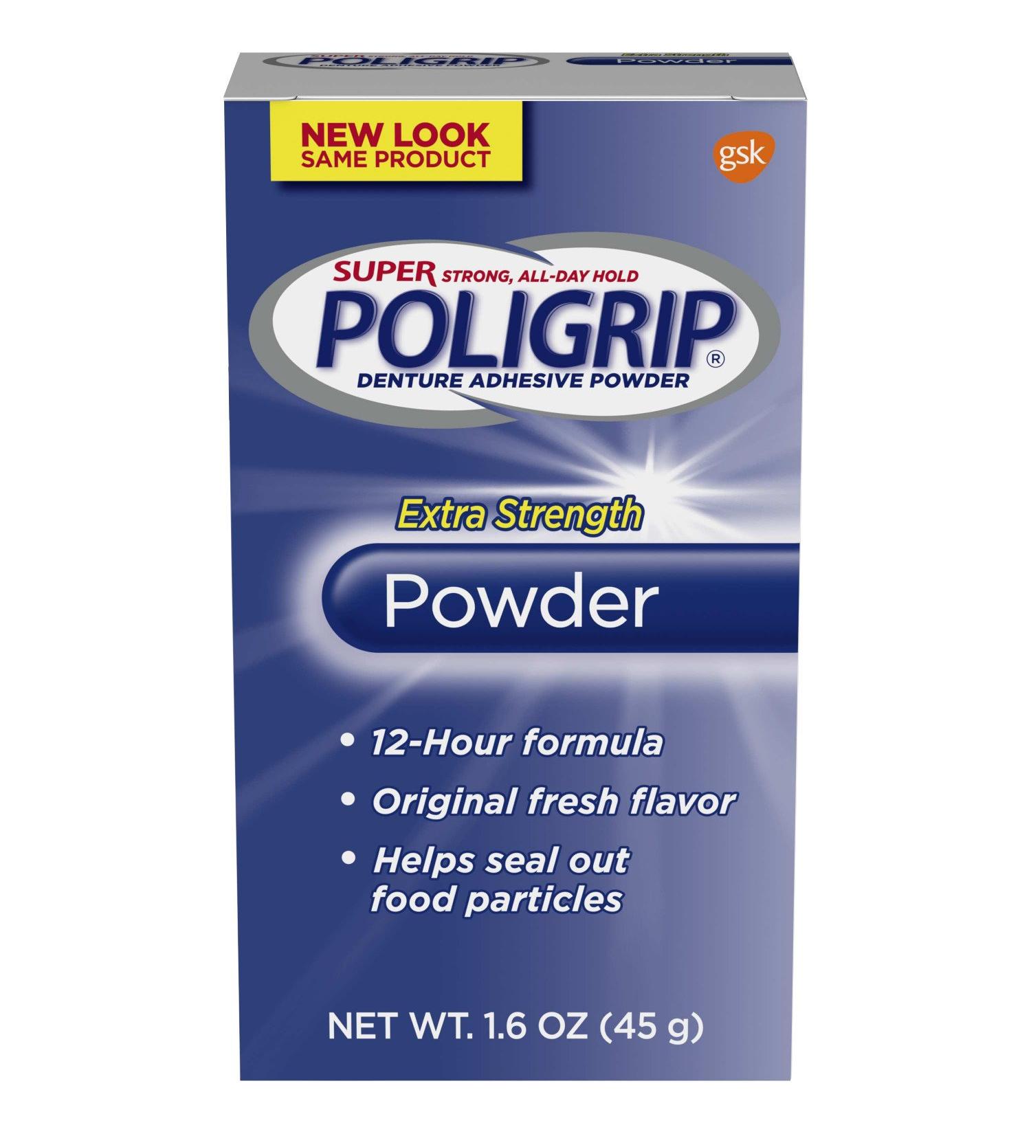 Super Poligrip Denture Adhesive Powder Extra Strength 1.6oz Container - Buy Online on GoSupps.com