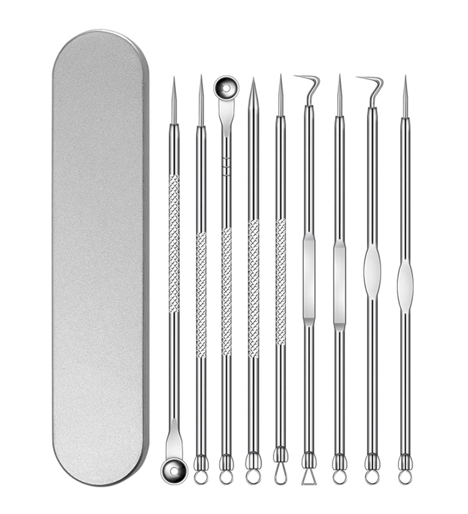 9-Piece Blackhead Remover Comedone Squeezer Set | Stainless Steel Pimple Popper Tools Kit for All Skin Types | Acne & Blackhead Extractor with Storage Box - Buy Online on GoSupps.com