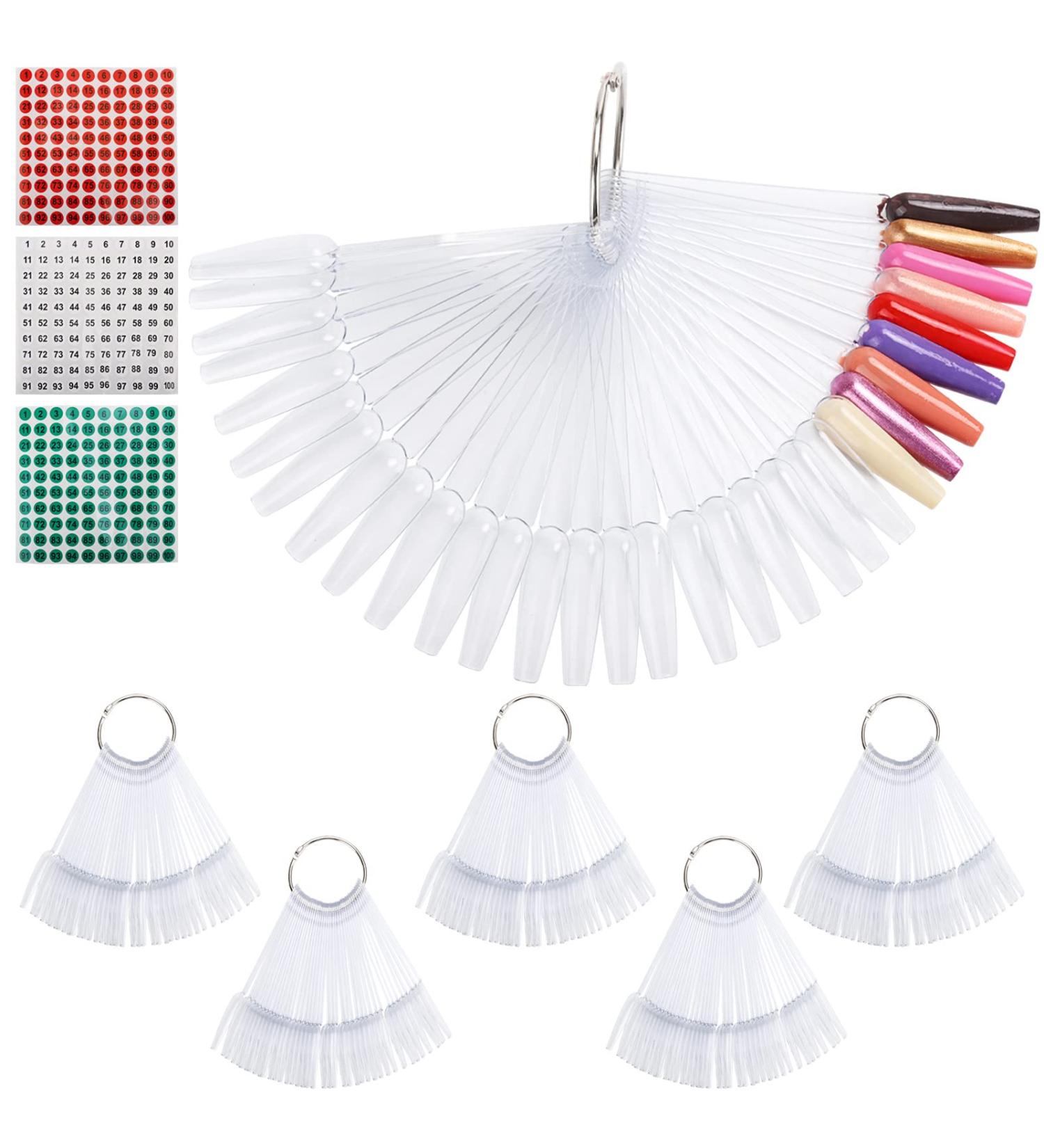 300 Pcs Nail Swatch Sticks with Number Stickers - Clear Fan-shaped Display for Nail Polish Color Samples - Practice Nails Sticks with Ring for Home DIY - Buy Online on GoSupps.com