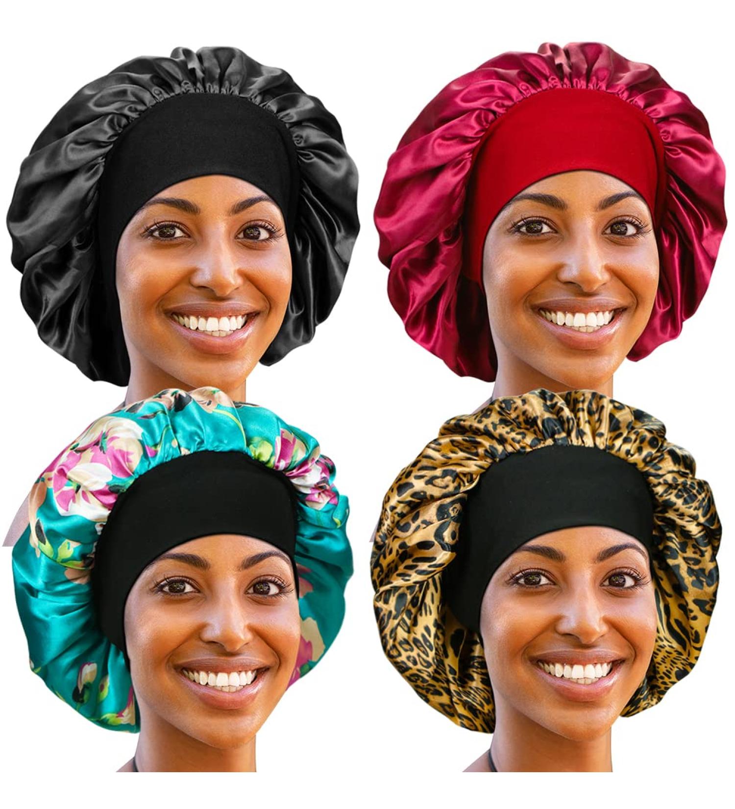 4 Pack Silky Sleep Bonnet for Curly Hair - Large Satin Night Cap for Women - Hair Care Bonnets - Buy Online on GoSupps.com