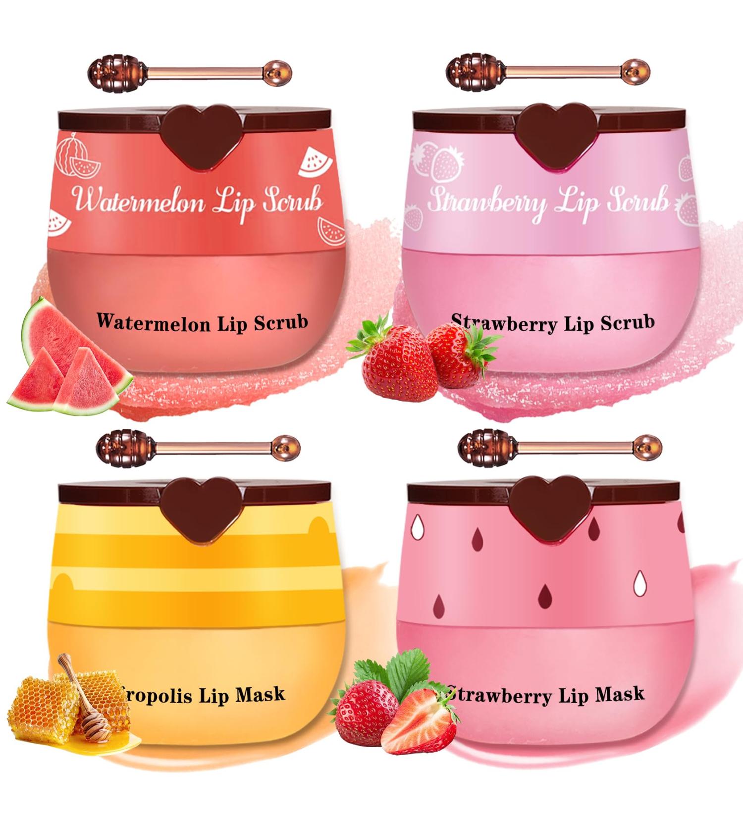 LZXLUKGIR 4PCS Lip Scrub and Mask Set,Strawberry and Honey Pot Lip Balm,Reduces Lip Lines Lip Exfoliator Scrub and Moisturizer,Repair Bee Lip Balm and Lip Scrub Set,Lip Mask Overnight - Buy Online on GoSupps.com