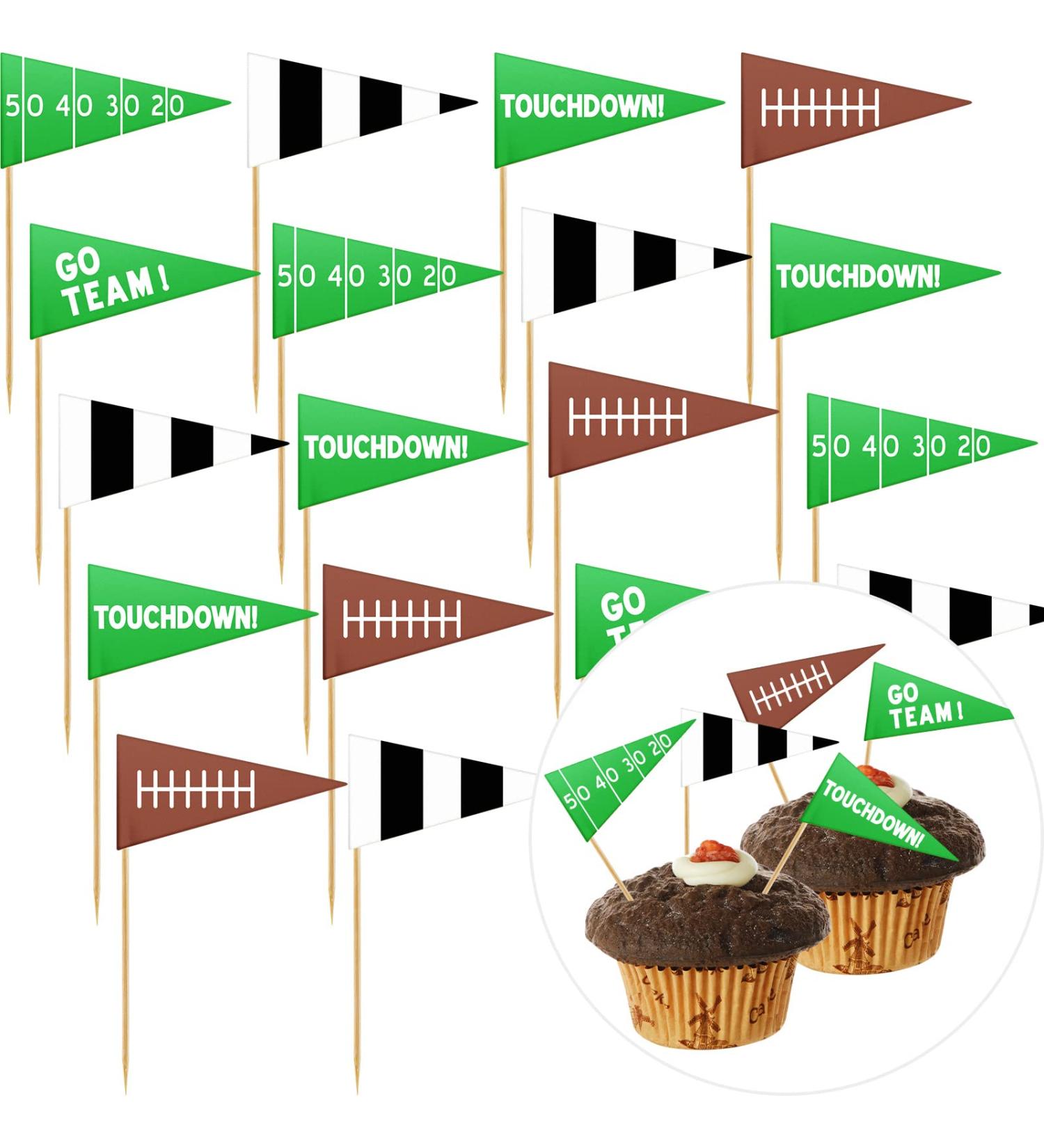 96 Pieces Football Flag Picks Football Party Decoration Football Cupcake Toppers Football Cake Decorations Soccer Toothpicks Touch Down Cupcake Picks for Sports Theme Baby Shower Party Favors Supplies - Buy Online on GoSupps.com