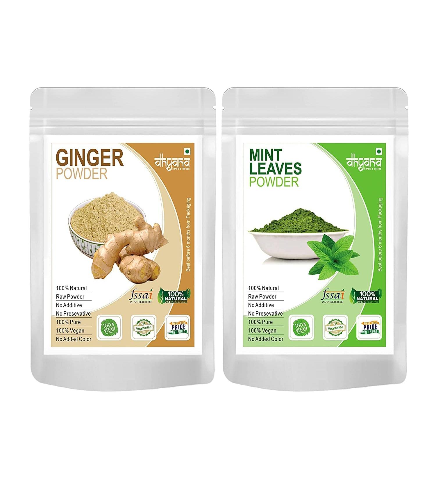 QURA Exim Ginger Powder 100gm + Mint Powder 100gm (Combo Pack of 2) Adrak Pudina - Buy Online on GoSupps.com