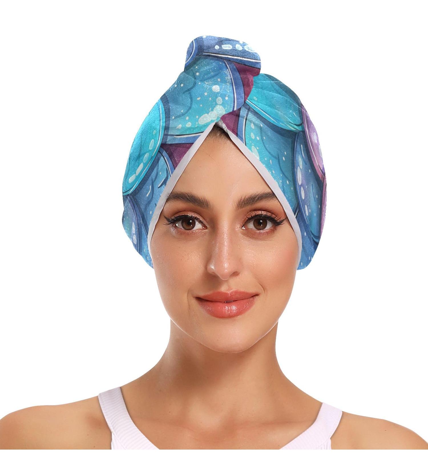 Super Absorbent Cartoon Rainbow Mermaid Scales Hair Towel 2 Pack - Quick Dry Hair Turbans for Women & Girls - Buy Online on GoSupps.com