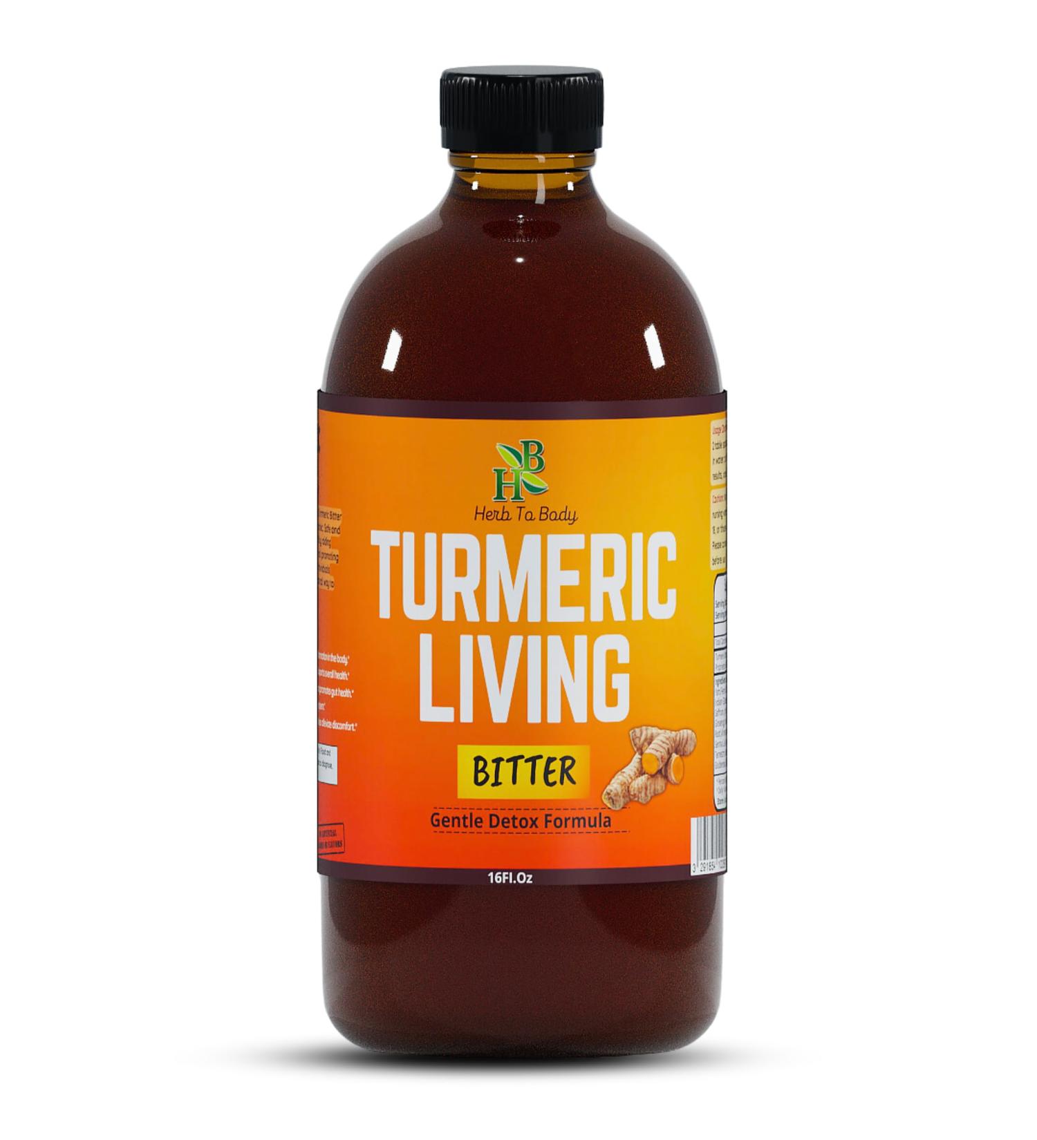Herb To Body Turmeric Bitters Liquid 16oz - with Turmeric Root & Natural Herbal Blend Herbal Detox & Digestive Bitters Liquid Turmeric Supplement for Wellness & Balance