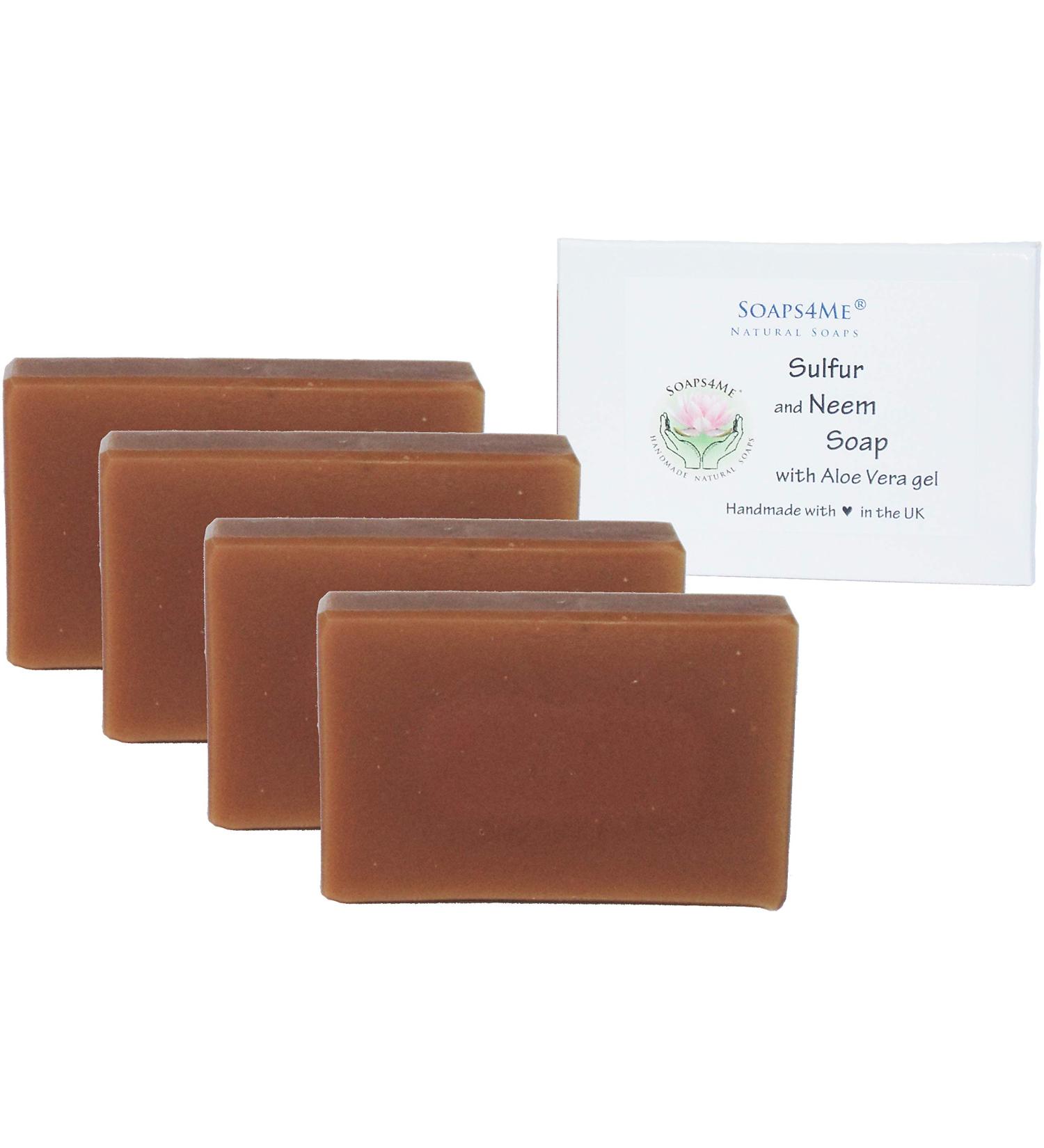 SOAPS4ME Sulphur and Neem Handmade Natural Soap Set of 4 for The Price of 3 | with Aloe Vera Gel Neem and Eucalyptus Essential Oils