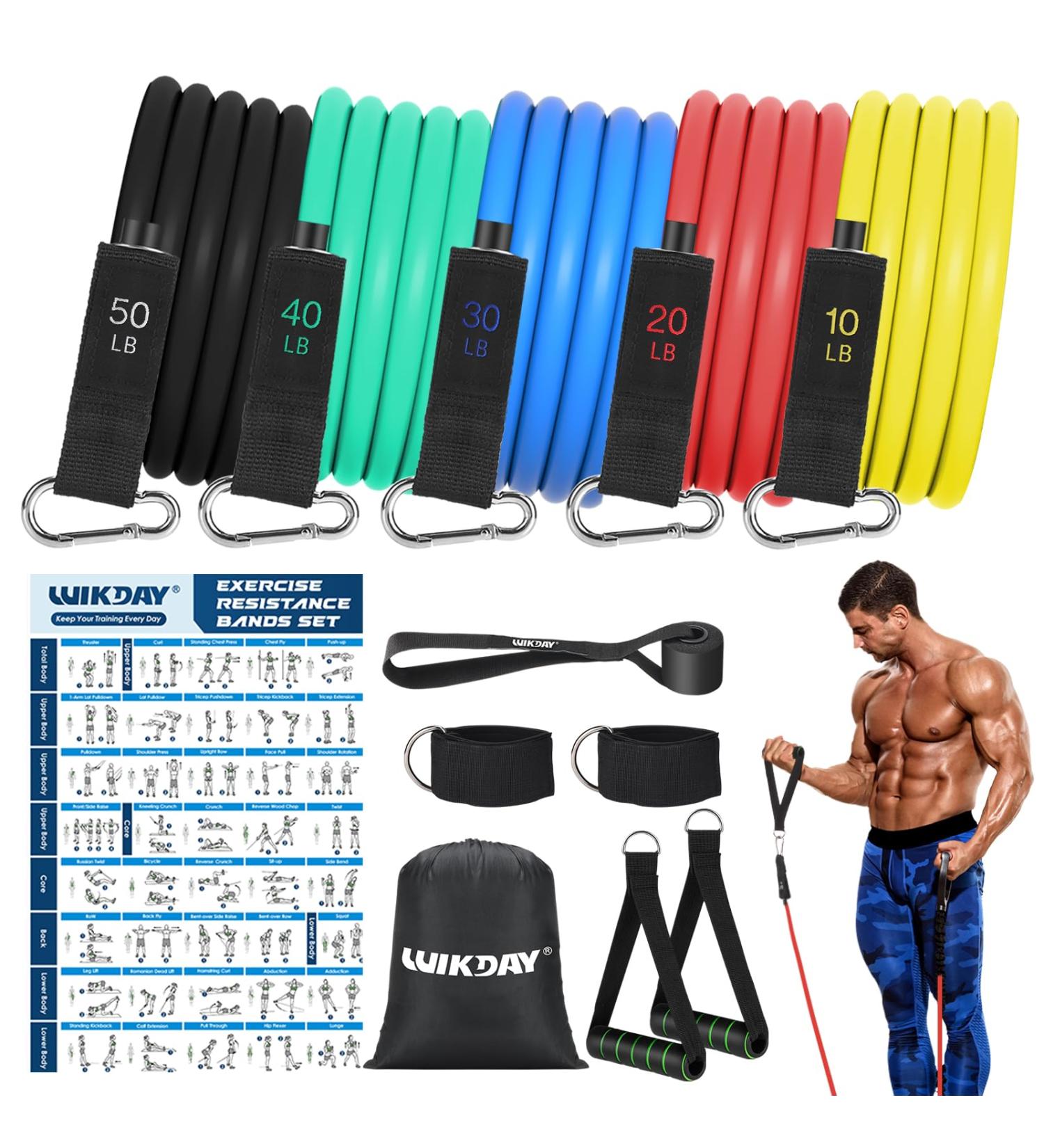 Exercise Resistance Bands Set with Handles - 150/200/250/300 lbs for Workout Yoga & Physical Therapy - Durable Multicolor Resistance Bands with Door Anchor - Buy Online on GoSupps.com