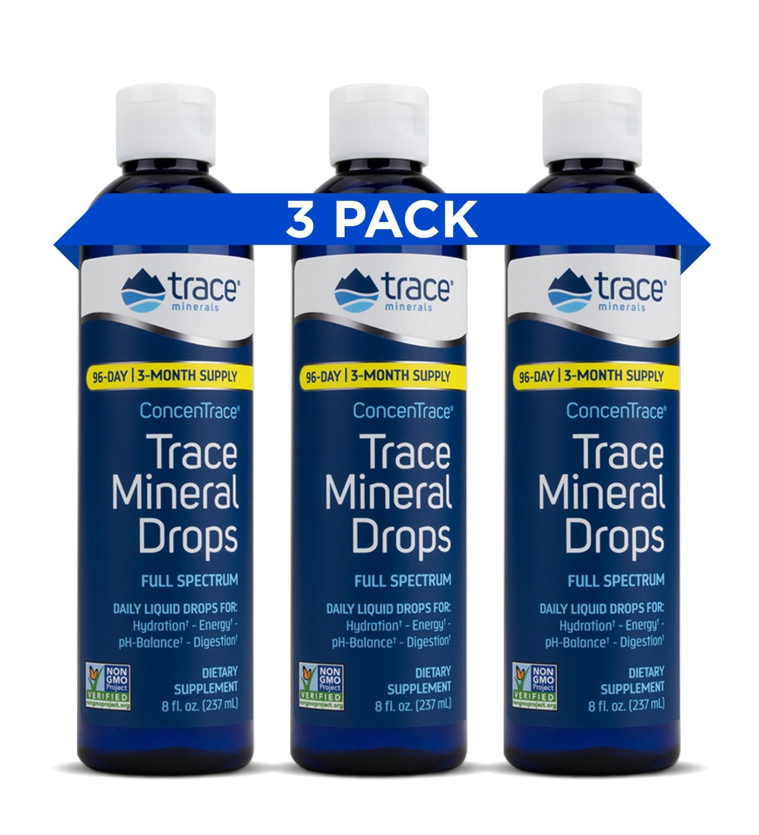 Trace Minerals Concentrace Drops - 72+ Ionic Minerals | Magnesium Chloride & Potassium | Low Sodium | Energy Electrolyte & Hydration | 3-Pack (237ml Each) - Buy Online on GoSupps.com