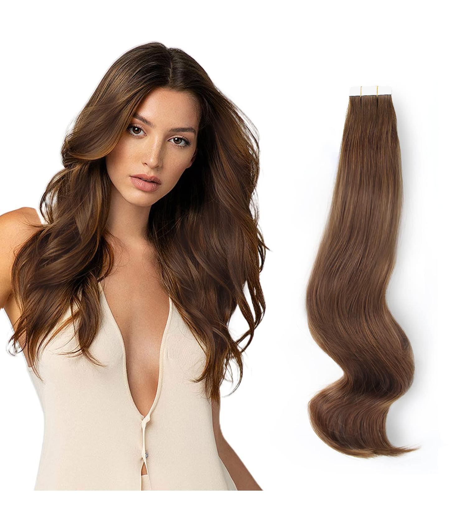 Buy Real Human Hair Extensions Tape - 50g 20 Pieces Walnut Brown Semi-Permanent Reusable Skin Weft - Buy Online on GoSupps.com