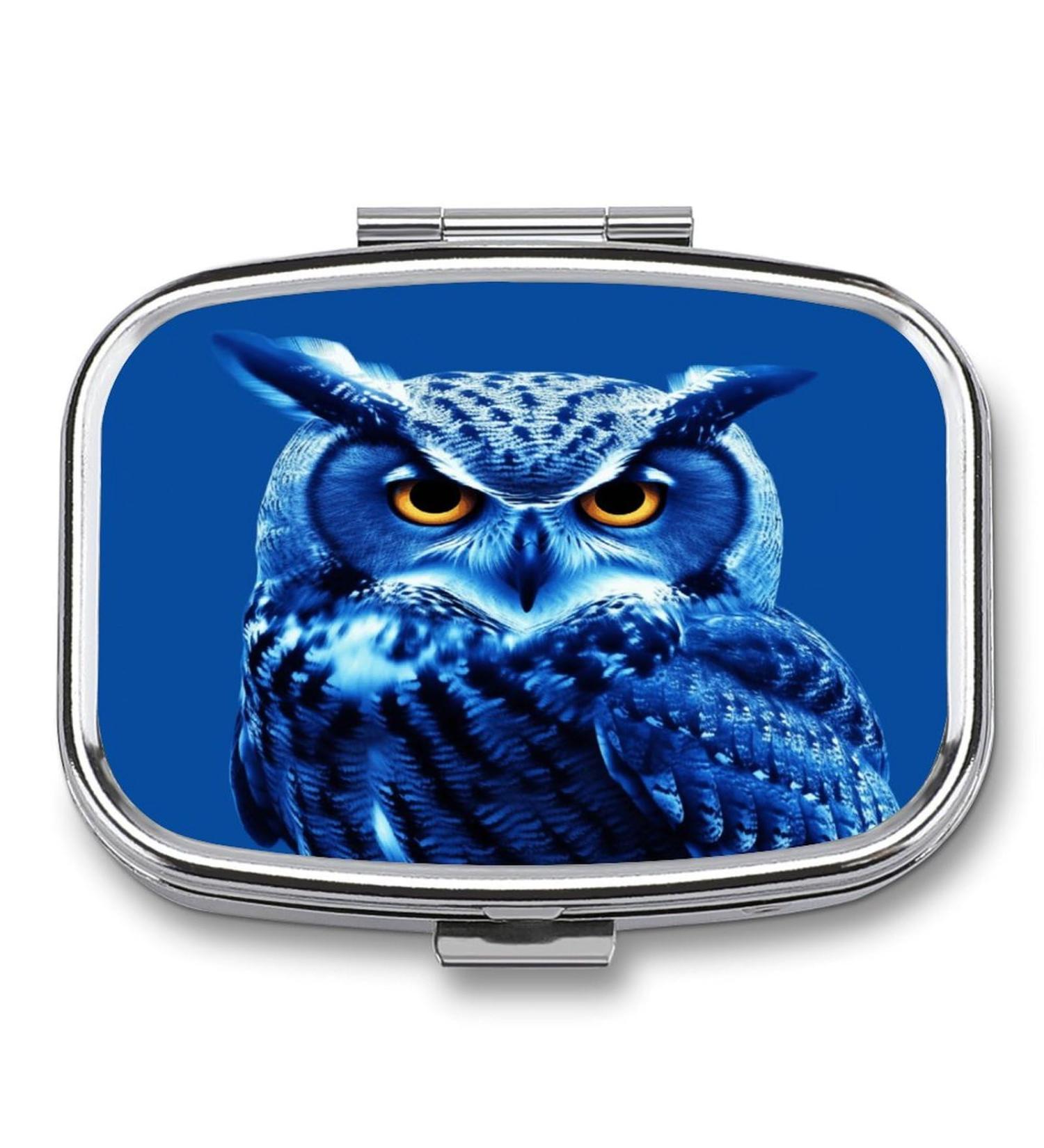 Decorative Blue Owl Pill Box - 2 Compartment Portable Medicine Organizer for Pocket or Purse - Buy Online on GoSupps.com