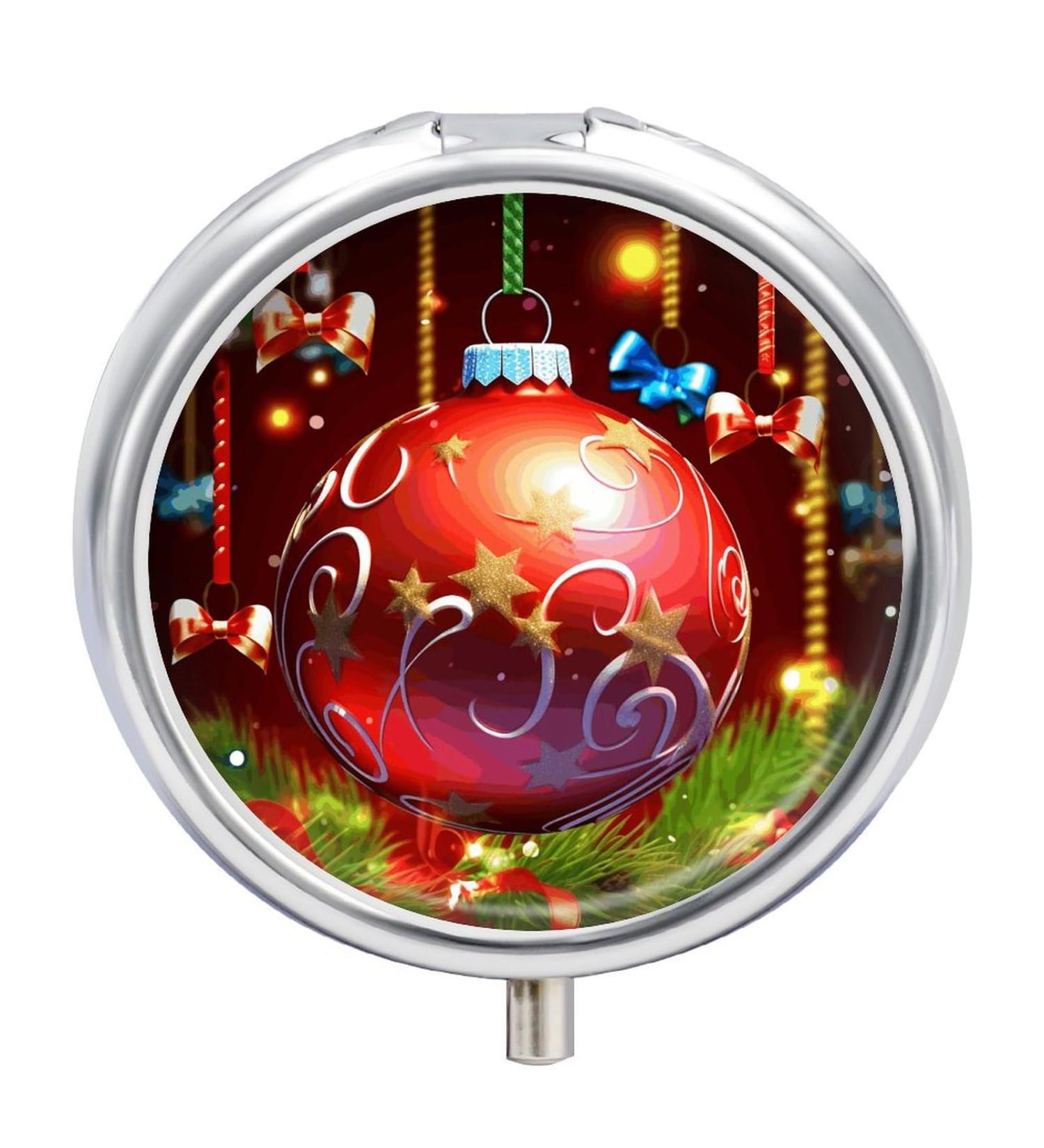 Travel Pill Box Organizer 3 Compartment Xmas Ball Design for Purse & Pocket | Portable Medicine Case - Buy Online on GoSupps.com