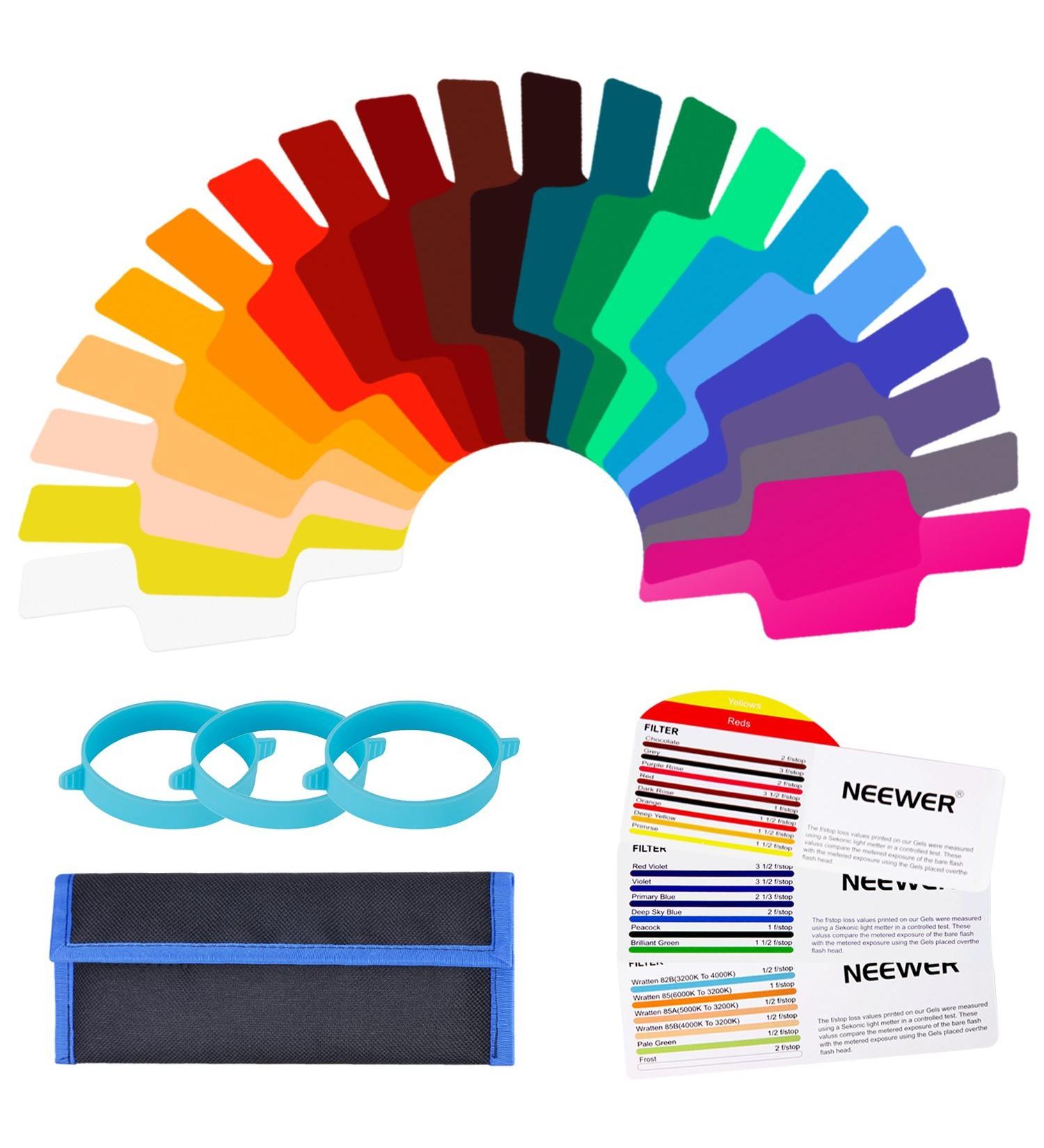 Neewer 20-Piece Camera Flash Gels Color Correction Filter Kit with Attachment Bands - Ideal for Photo Studio Flash - Includes Storage Pouch - Buy Online on GoSupps.com