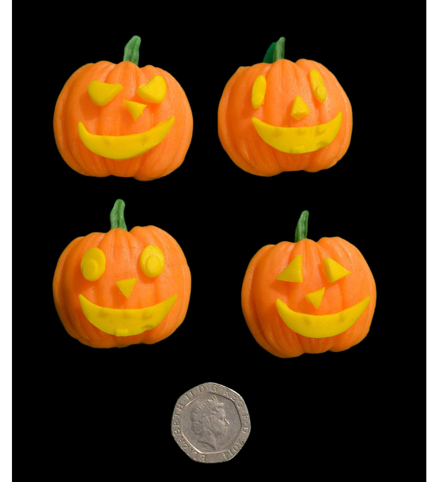 4 x 3D Edible Icing High detail carved pumpkins Sugar Cupcake/Cake Decoration Toppers Halloween