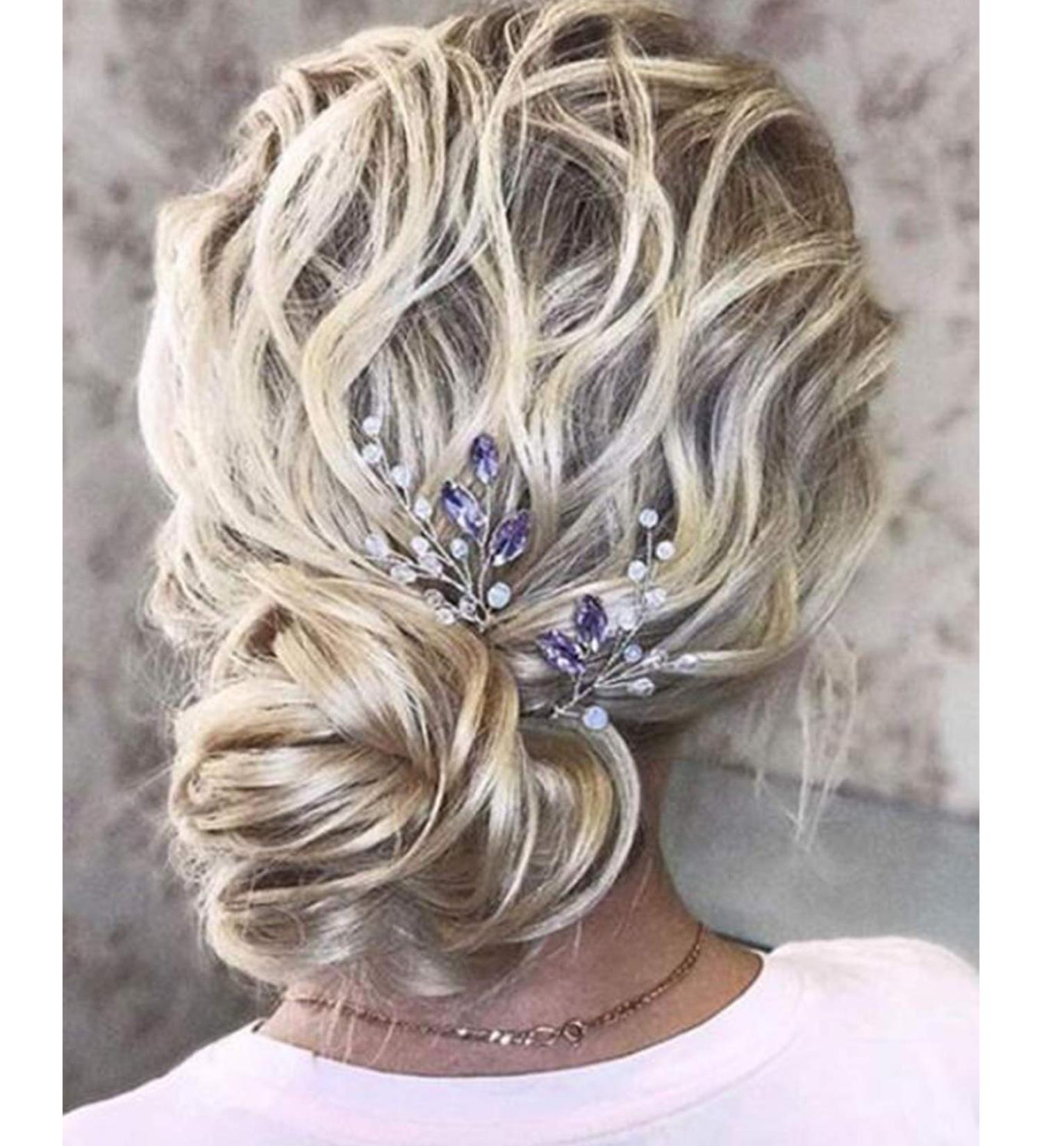 YERTTER Amethyst Hair Pins Set - Silver Wedding Clips with Purple Rhinestones for Bride & Bridesmaids - Buy Online on GoSupps.com