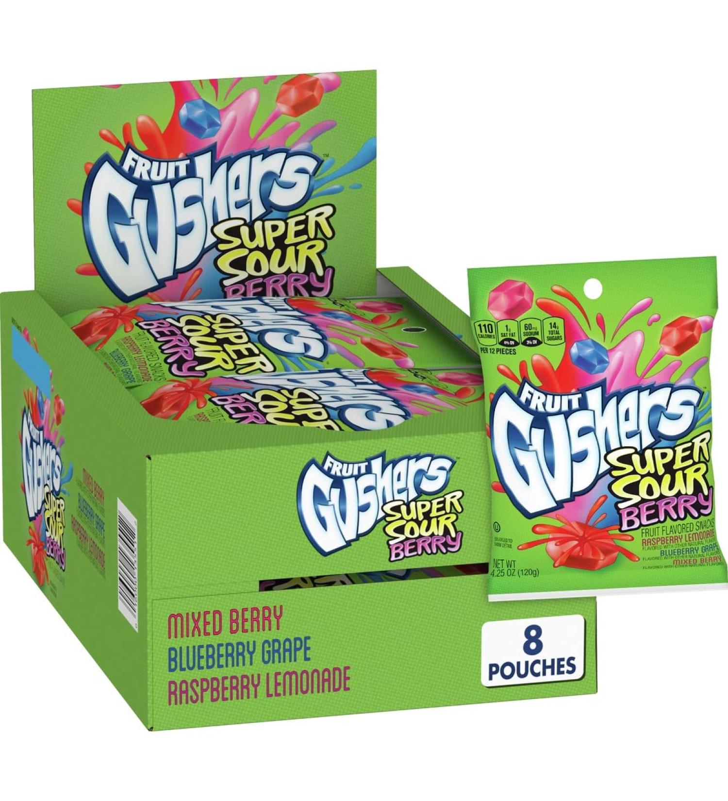 Gushers Super Sour Berry Fruit Snacks - Gluten Free - 4.25 oz, 8 ct - Buy Online on GoSupps.com
