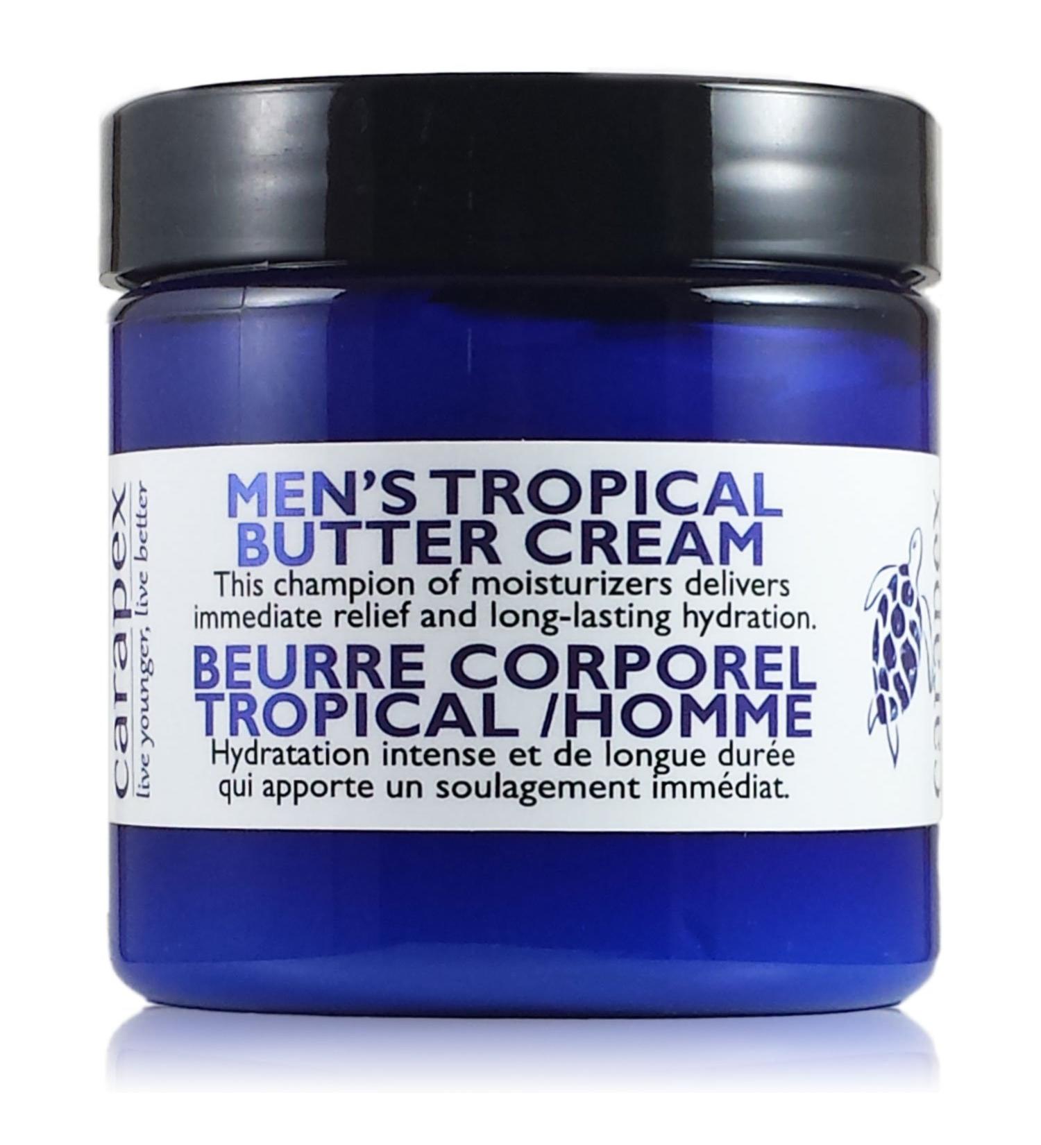 Carapex Men s Tropical Body Butter for Dry Cracked Skin Repair Deep Moisturizing Relief Cream for Sensitive Skin with Shea Butter Cocoa Butter Green Tea Vitamin E Fragrance Free (Single) 4 Ounce (Pack of 1)