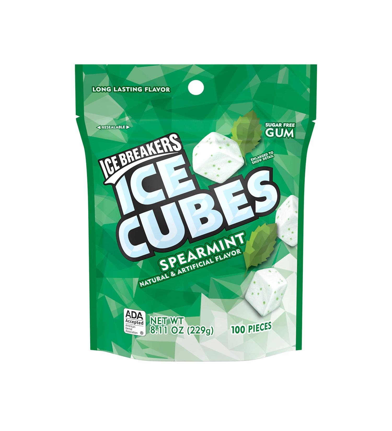 Ice Breakers Ice Cubes Spearmint Sugar Free Chewing Gum with Xylitol - 8.11 oz Pouch (100 Pieces) - Buy Online on GoSupps.com