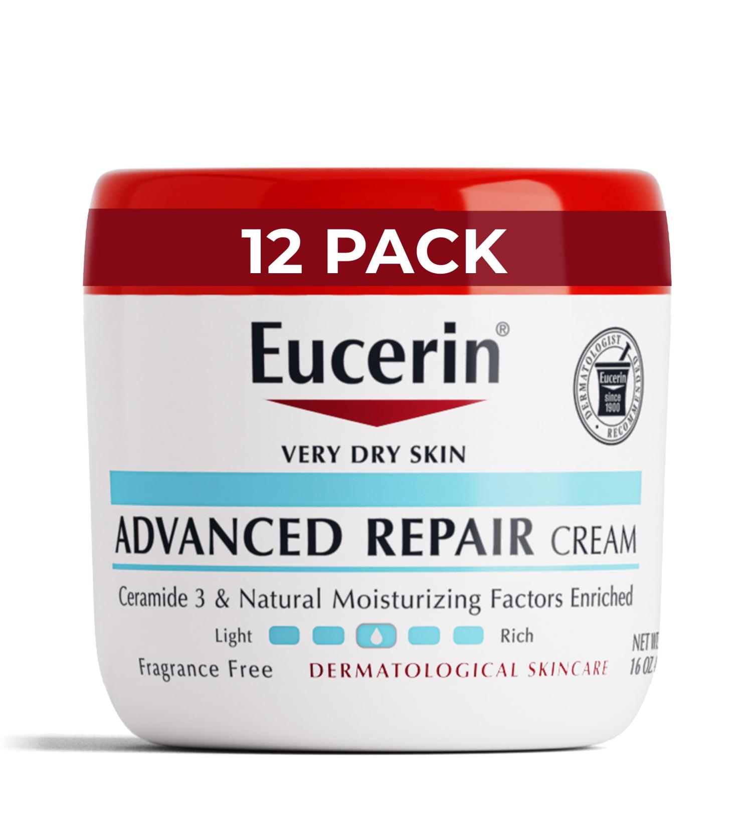 Eucerin Advanced Repair Body Cream Fragrance Free Body Cream for Dry Skin Body Moisturizer 16 Oz Jar (Pack of 12) 16 Ounce (Pack of 12)