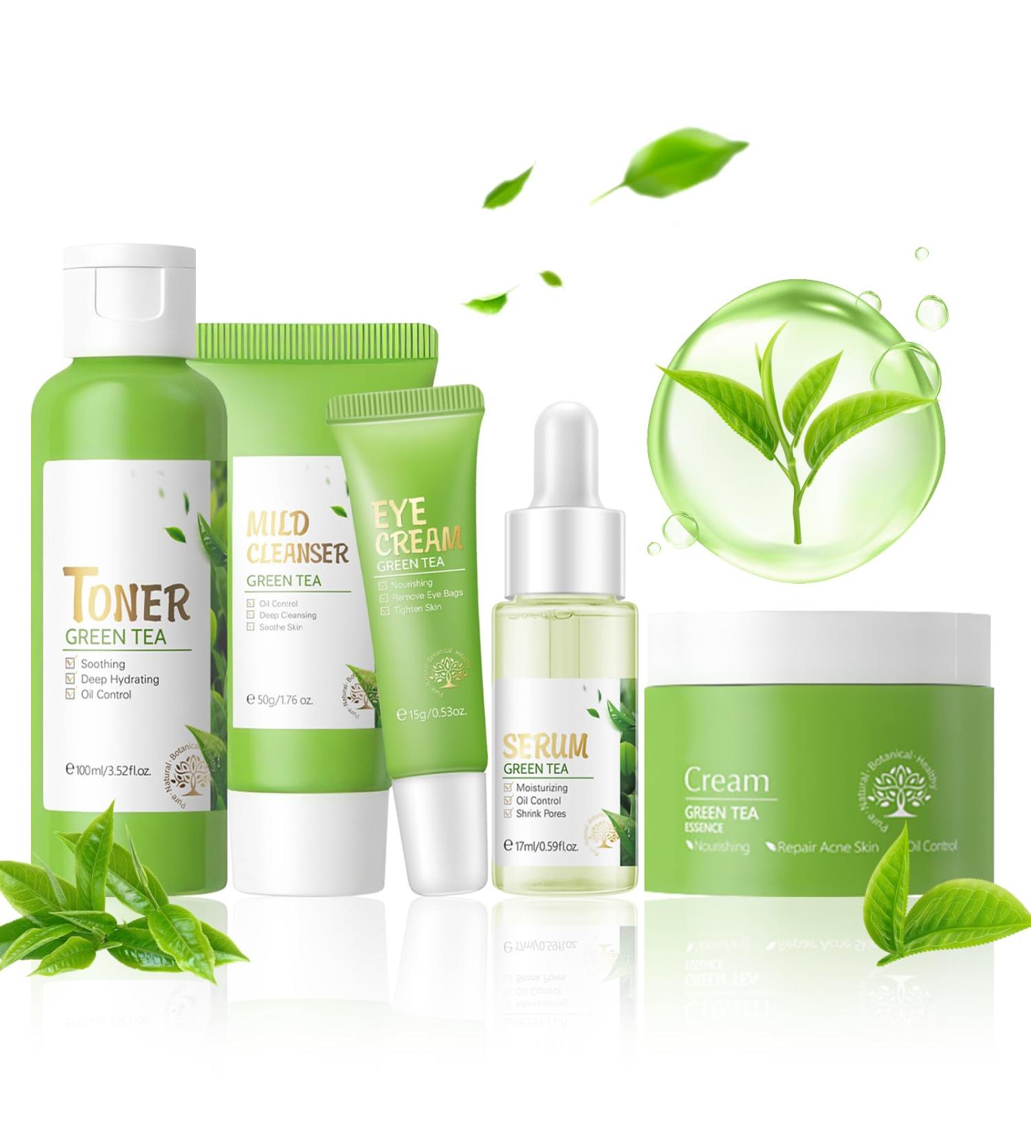 Green Tea Skin Care Set Green Tea Skin Care for Teens 10-12 Gentle Moisturizing Face Care Kit with Cleanser Toner Serum Eye Cream & Cream Travel Size Facial Kit for Women Girls Green Tea-5Pcs - Buy Online on GoSupps.com