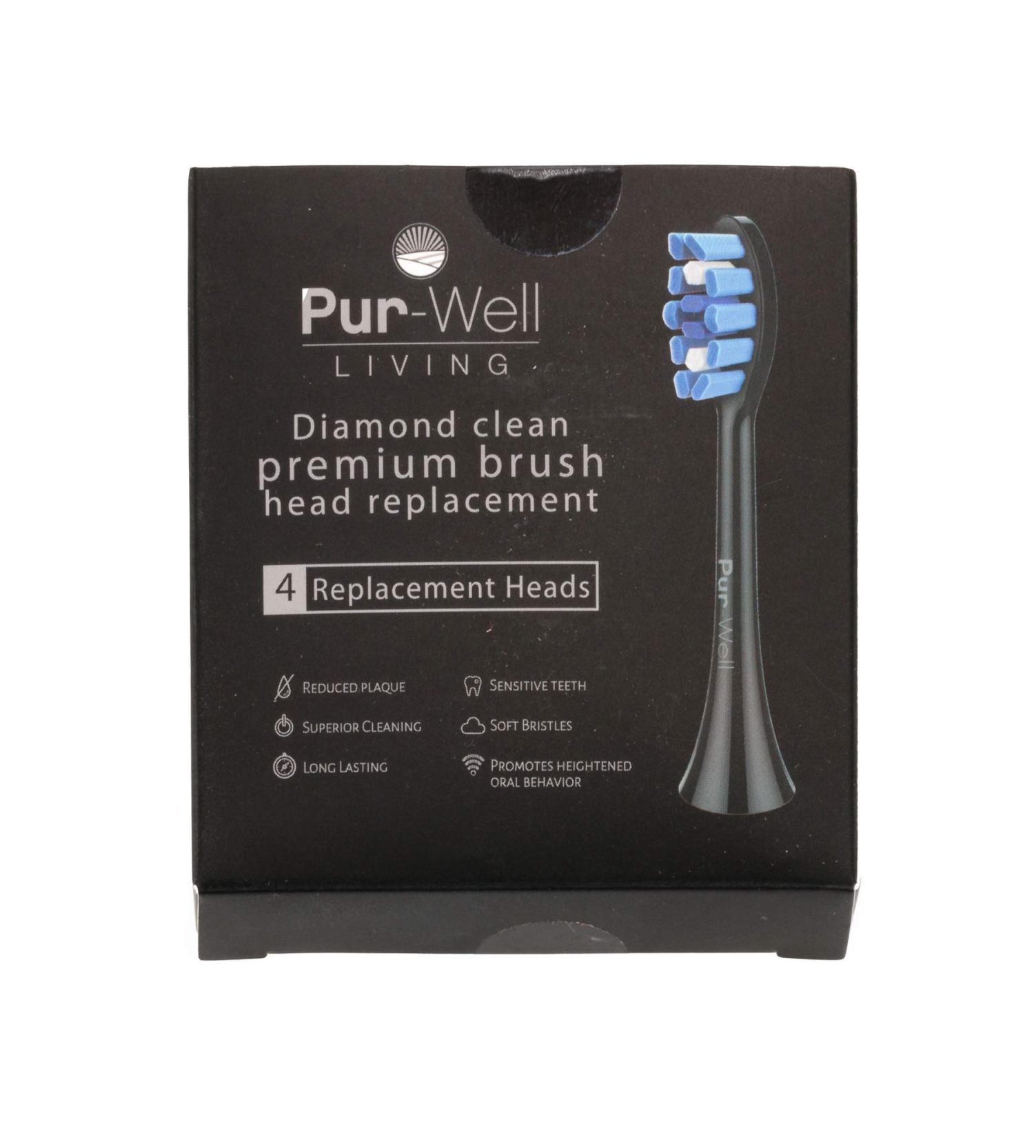 Sonic Clean Brush Replacement Heads - Soft Dupont Bristles - 4 Pack Electric Toothbrush Heads (Black Diamond Edition) - Buy Online on GoSupps.com