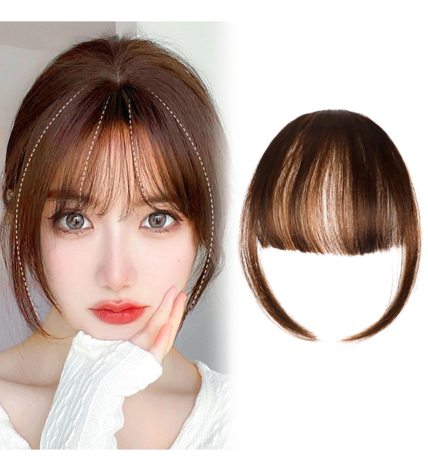 Clip-In Pony Hair Normal Fringe Bangs Extensions with Pony Fringe Clip in Human Hair Pony Hairpieces Hair for Women Extension Hair for Daily Wear Light Brown - Buy Online on GoSupps.com