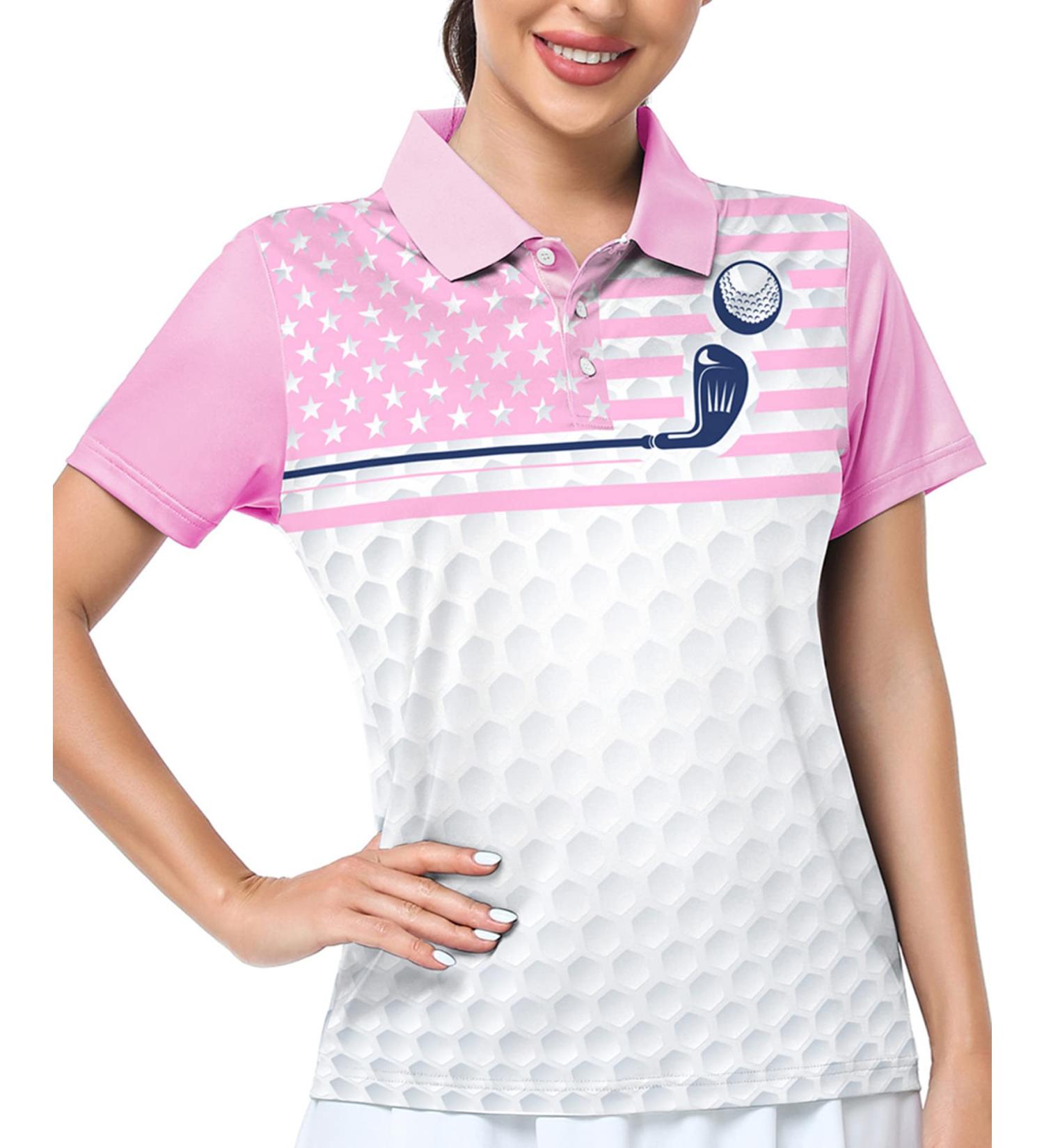 LLdress Women's Printed Polo Shirt | Short Sleeve Collared Moisture Wicking Golf Shirt - Peach Pink (Large) - Buy Online on GoSupps.com