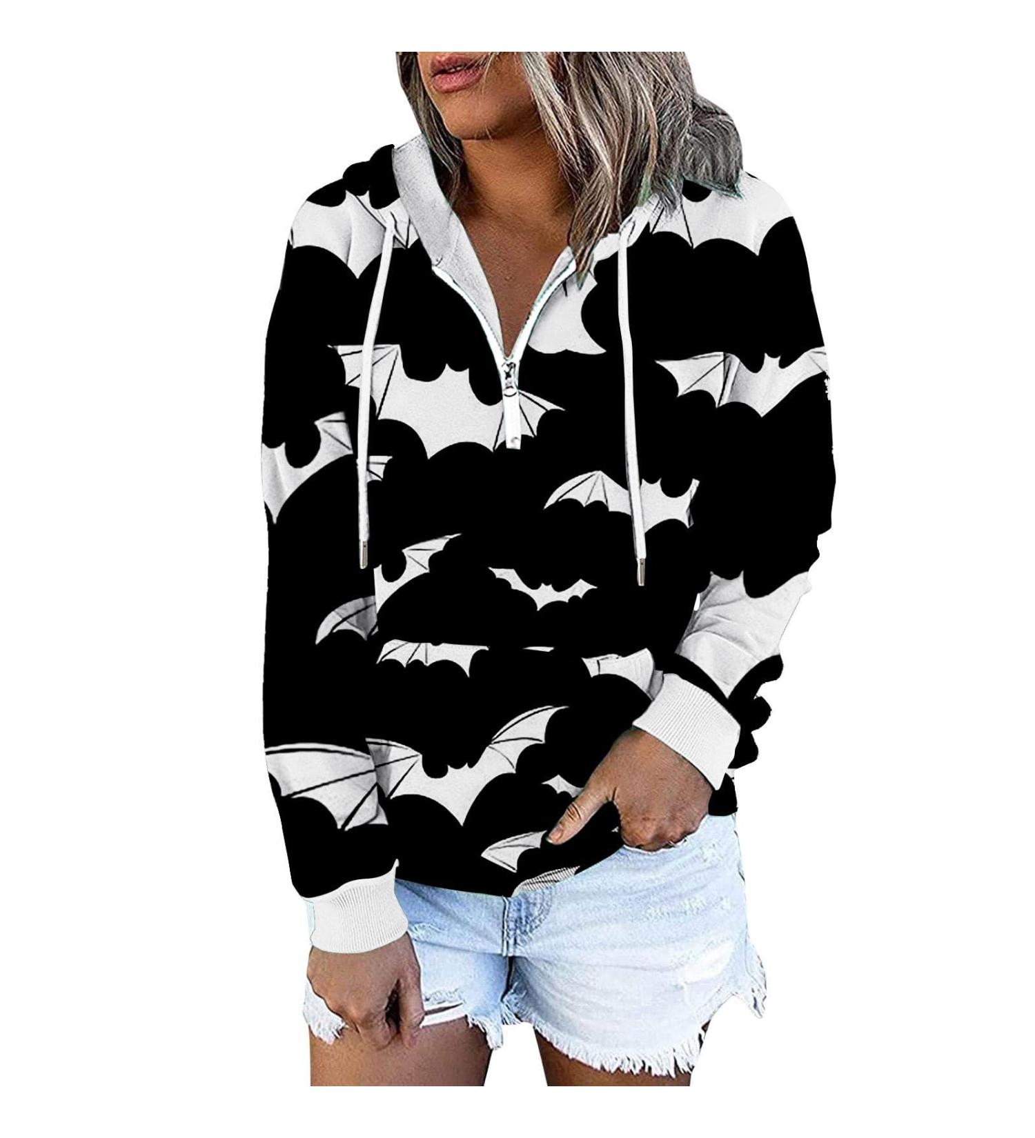 Halloween Costumes Casual Long Sleeved Zippered Tie Hat Sweater Hoodie with Front Pocket Women White Medium - Buy Online on GoSupps.com