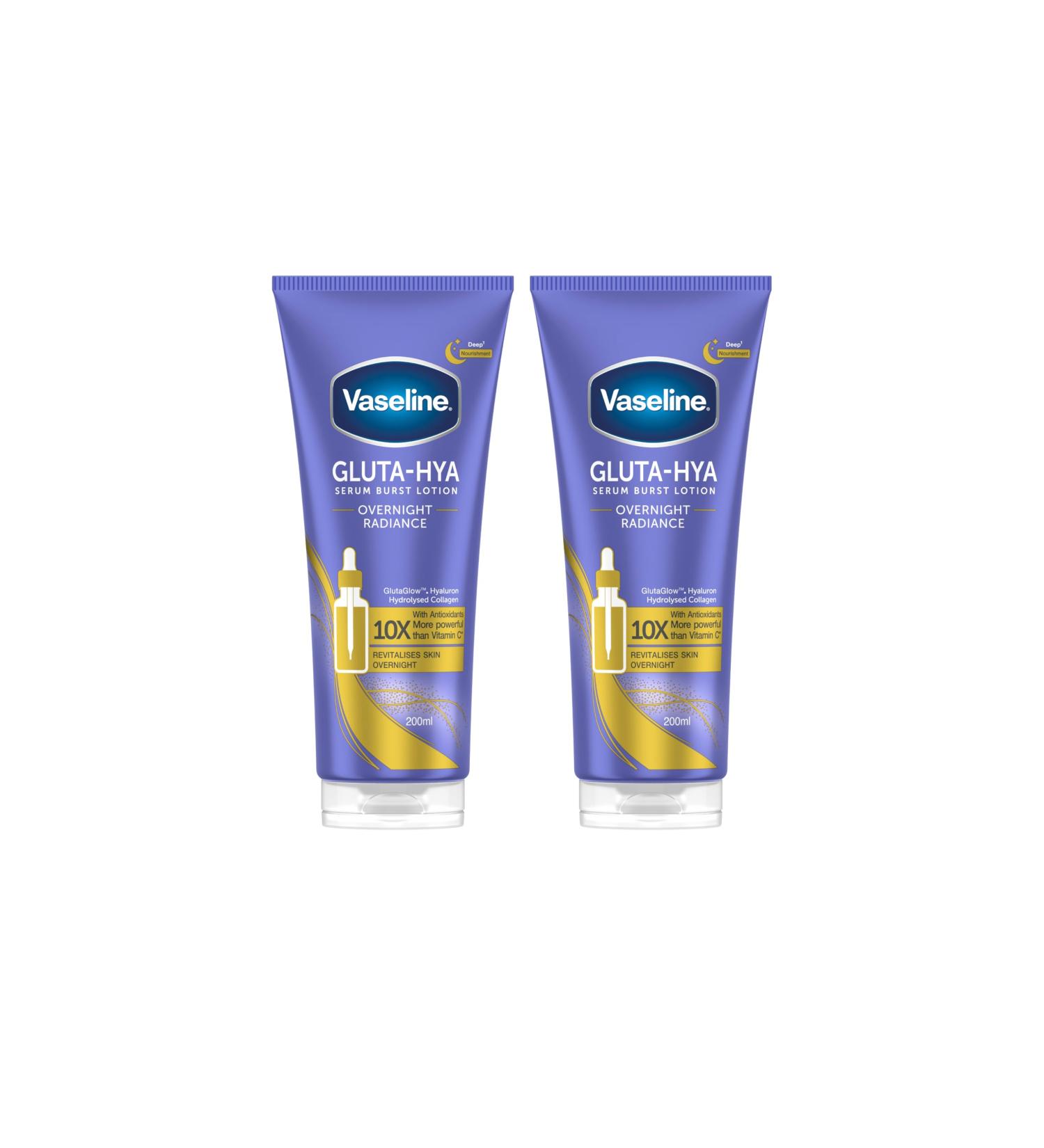 Vaseline Gluta-Hya Overnight Radiance Serum Burst Lotion - Lotion hydratante pour le corps l'acide hyaluronique et au glutathion - Soin antioxydant pour une peau lisse et souple - 2 200 mL - Buy Online on GoSupps.com