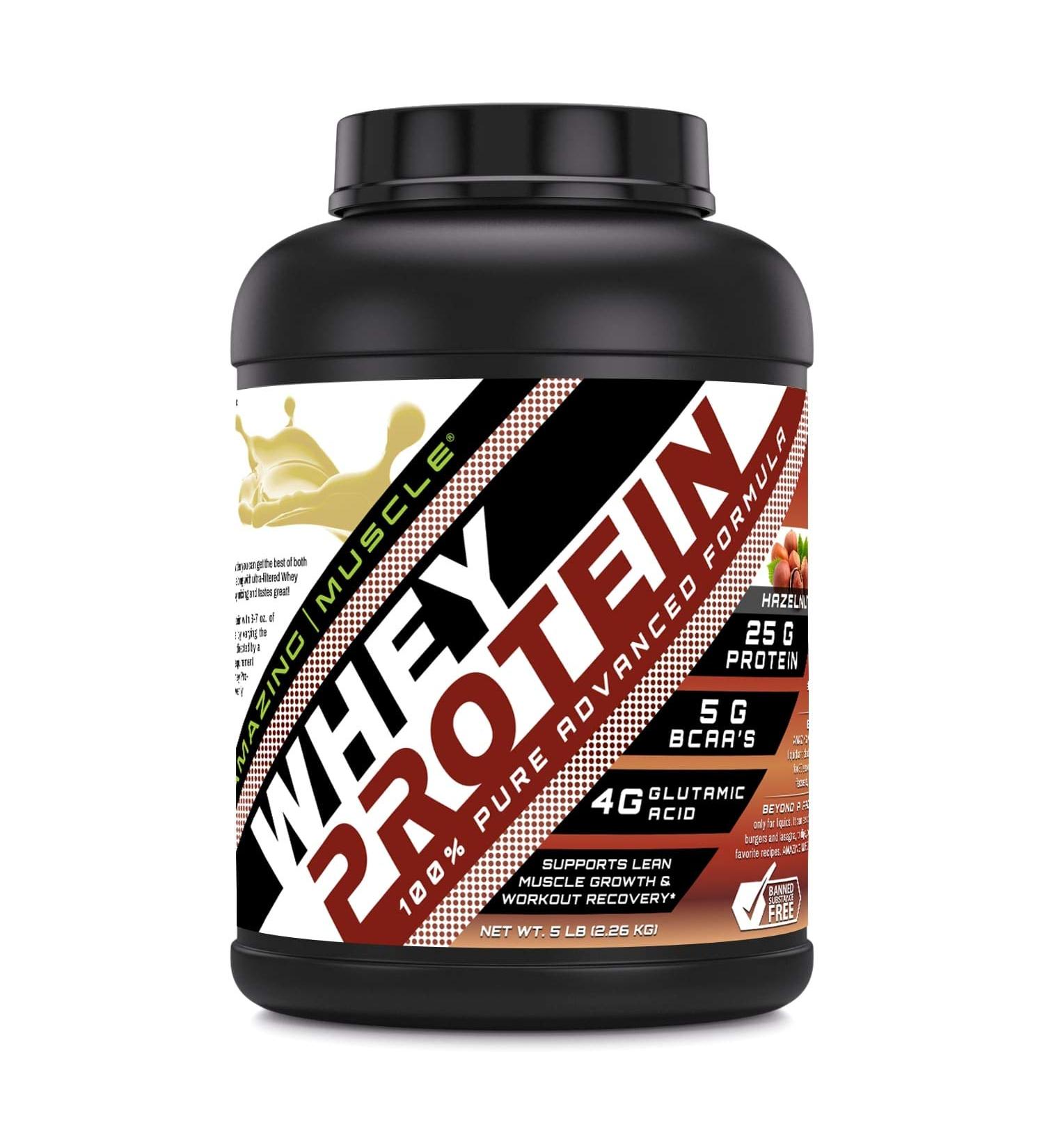 Buy 100% Whey Protein Powder - Advanced Formula with Whey Protein Isolate & Concentrate (Hazelnut 5 Lb) - International Shipping Available - Buy Online on GoSupps.com
