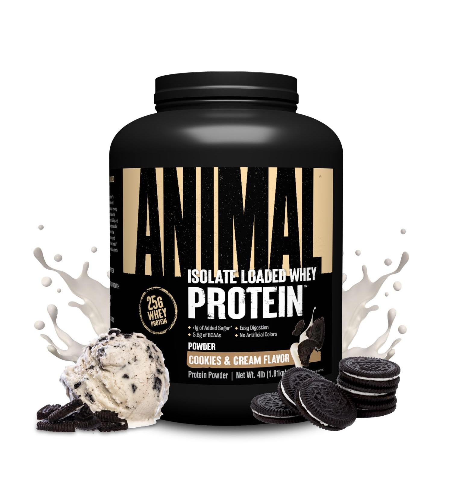Animal Whey Isolate Protein Powder - Loaded for Pre & Post Workout Muscle Builder and Recovery with Digestive Enzymes for Men & Women - 25g Protein Great Taste Low Sugar - Cookies & Cream 4 lbs Cookies & Cream 4 Pound (Pack of 1) - Buy Online on GoSupps.com