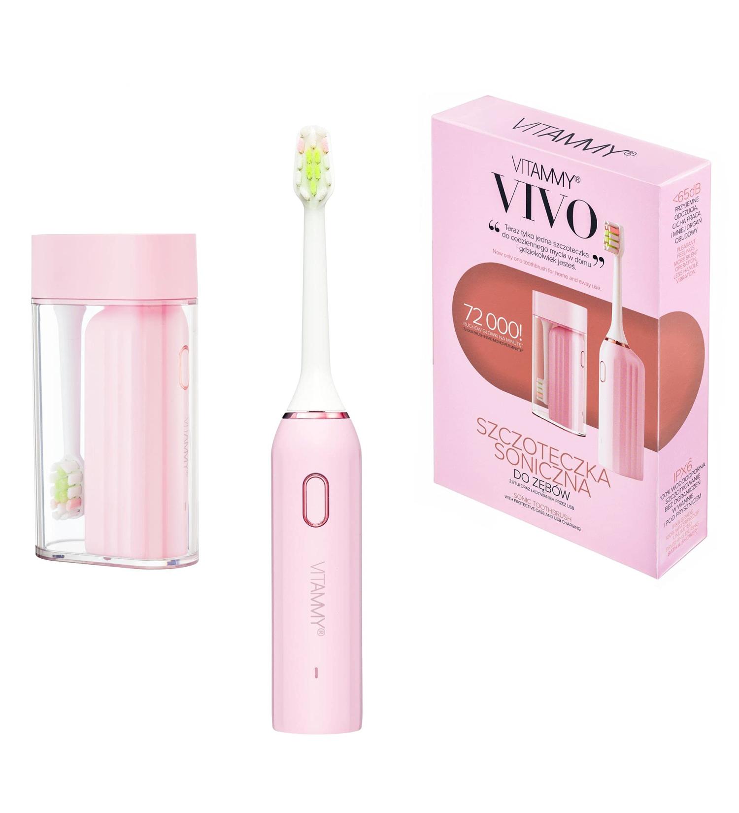 VITAMMY VIVO Sonic Toothbrush with Case (Pink) - 72 000 Movements 3 Brushes Ideal for Travel - Buy Online on GoSupps.com