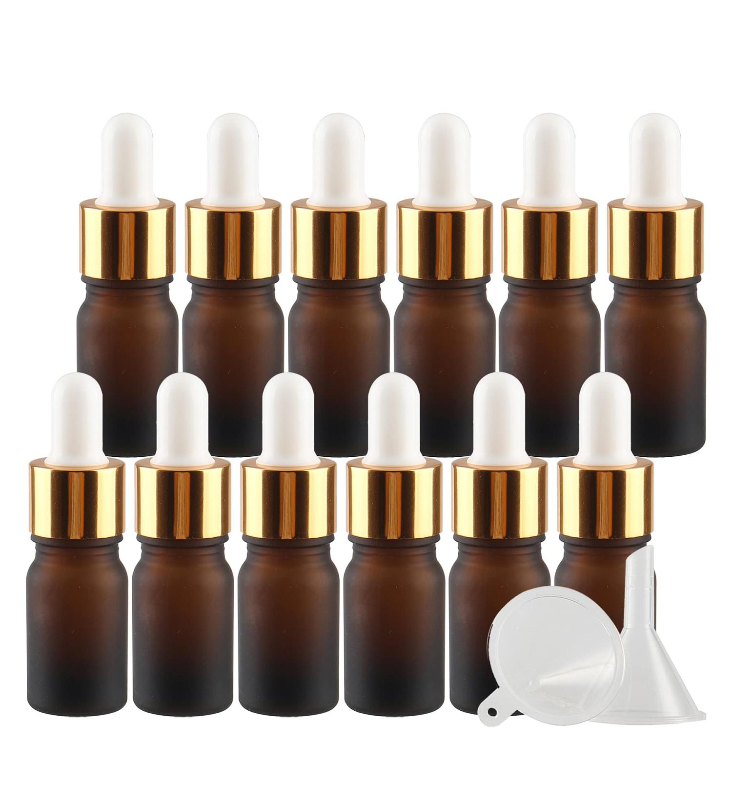 Tianzd 12 Pack 5ml Brown Glass Bottles with Pipette & Gold Cap | Perfect for Essential Oils & Perfume - Buy Online on GoSupps.com