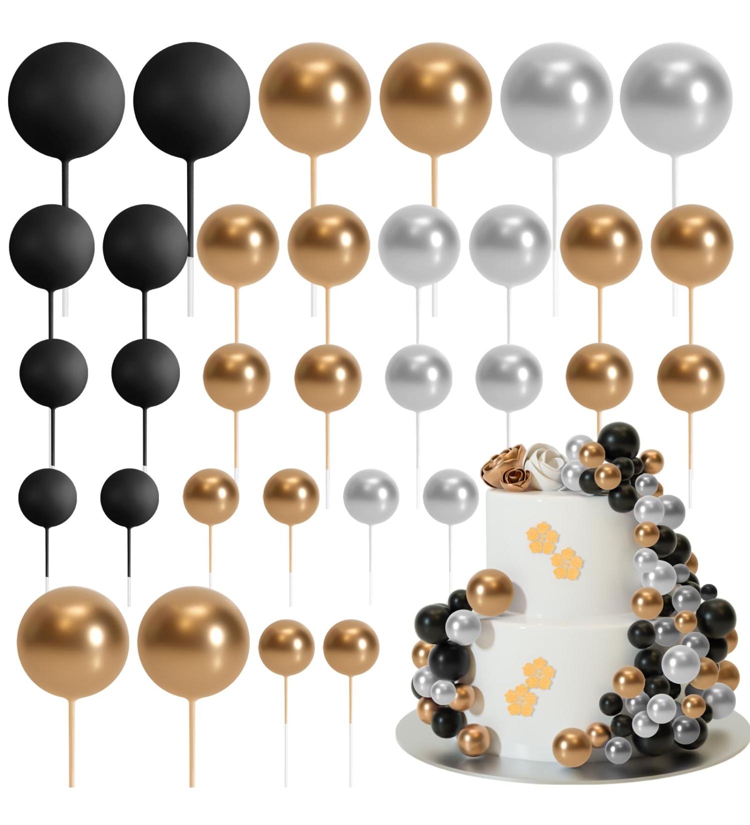 Astaron 32-Piece Tortendeko Balls Cake Topper Set - Mini Balloons & Rabbit for Weddings Birthdays & Baby Parties - Gold Silver & Black - Buy Online on GoSupps.com