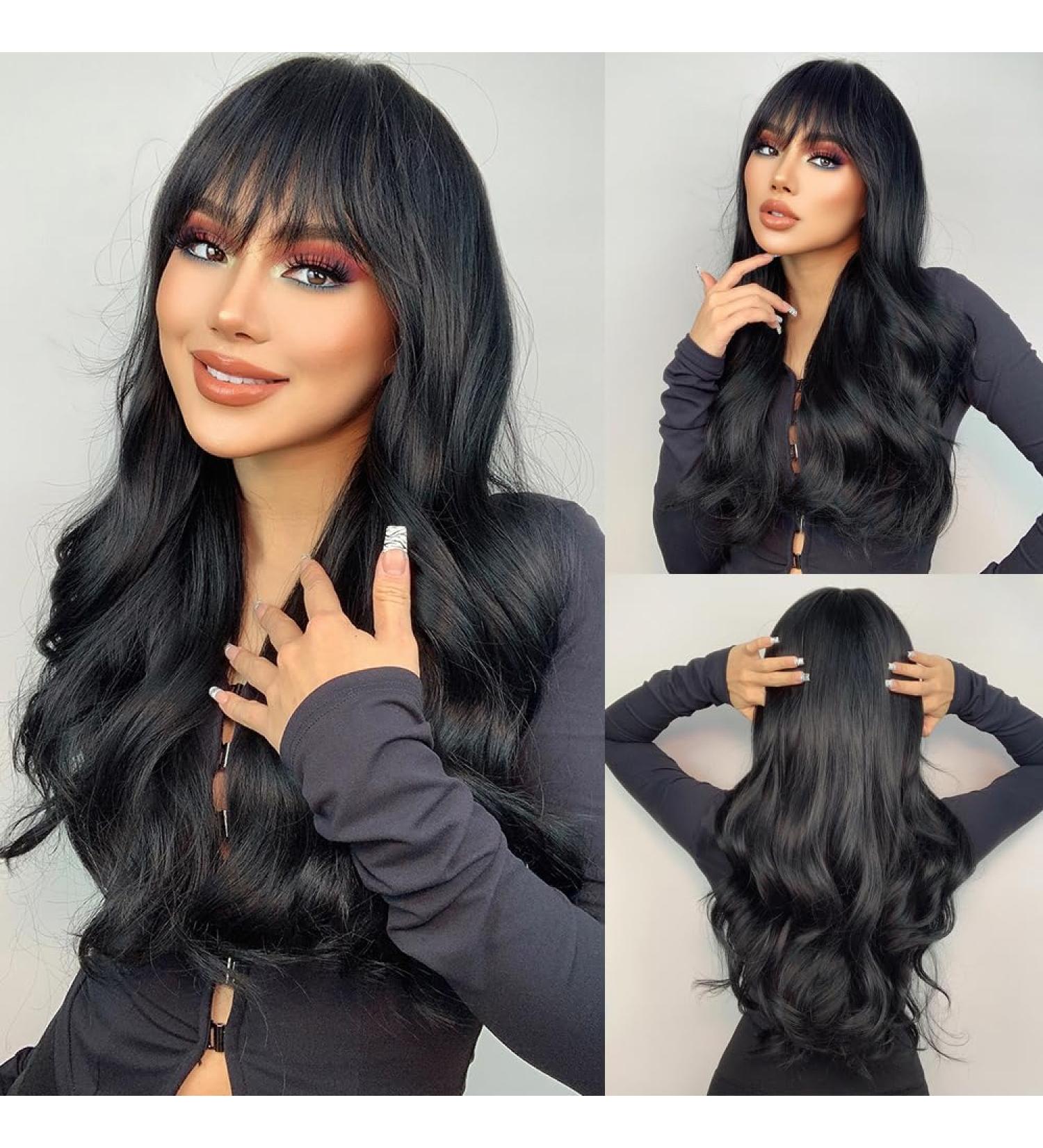 Fengq 26-Inch Long Black Straight Wig | Wavy & Curly Synthetic Black Wigs for Daily Cosplay Costumes & Parties | International Shipping Available - Buy Online on GoSupps.com
