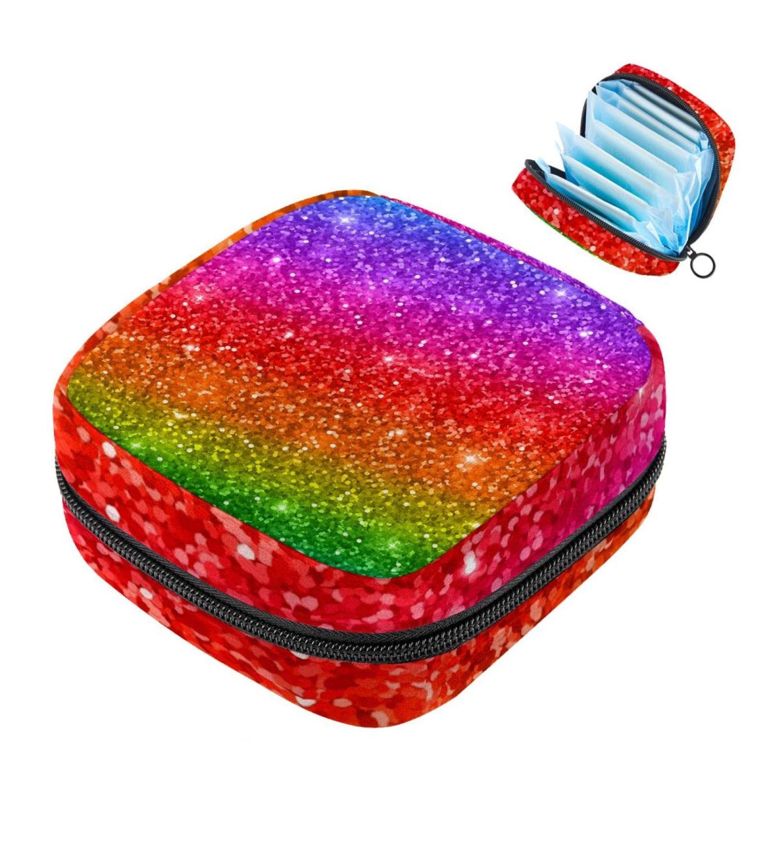 Shop Multi-Colored Glitter Rainbow Napkin Storage Bag for Women & Teens | Perfect for Menstrual Cups & Breastfeeding Pillows - Buy Online on GoSupps.com