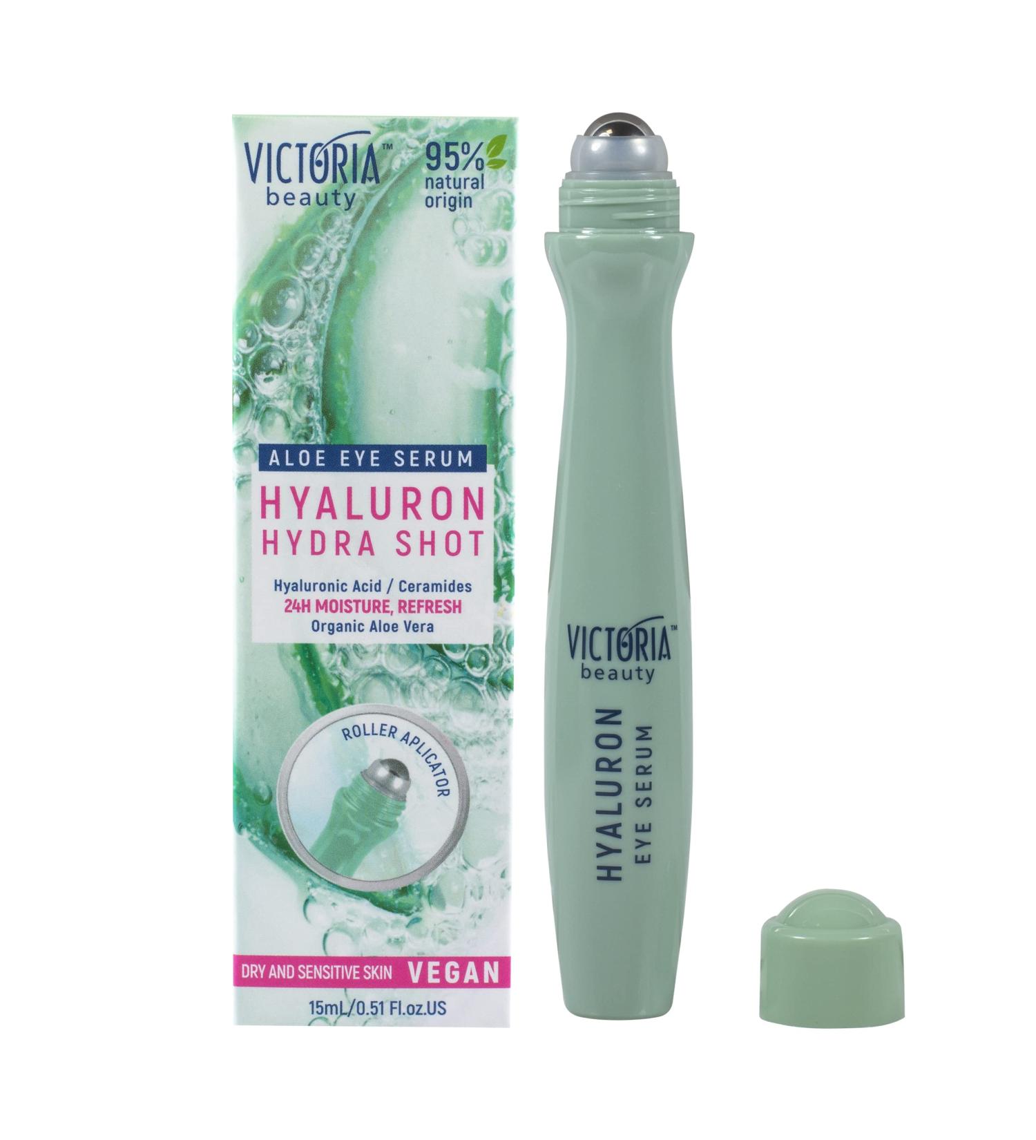 Victoria Beauty Eye Serum Roller with Niacinamide, Hyaluronic Acid & Aloe - 15ml - 95% Natural - Buy Online on GoSupps.com