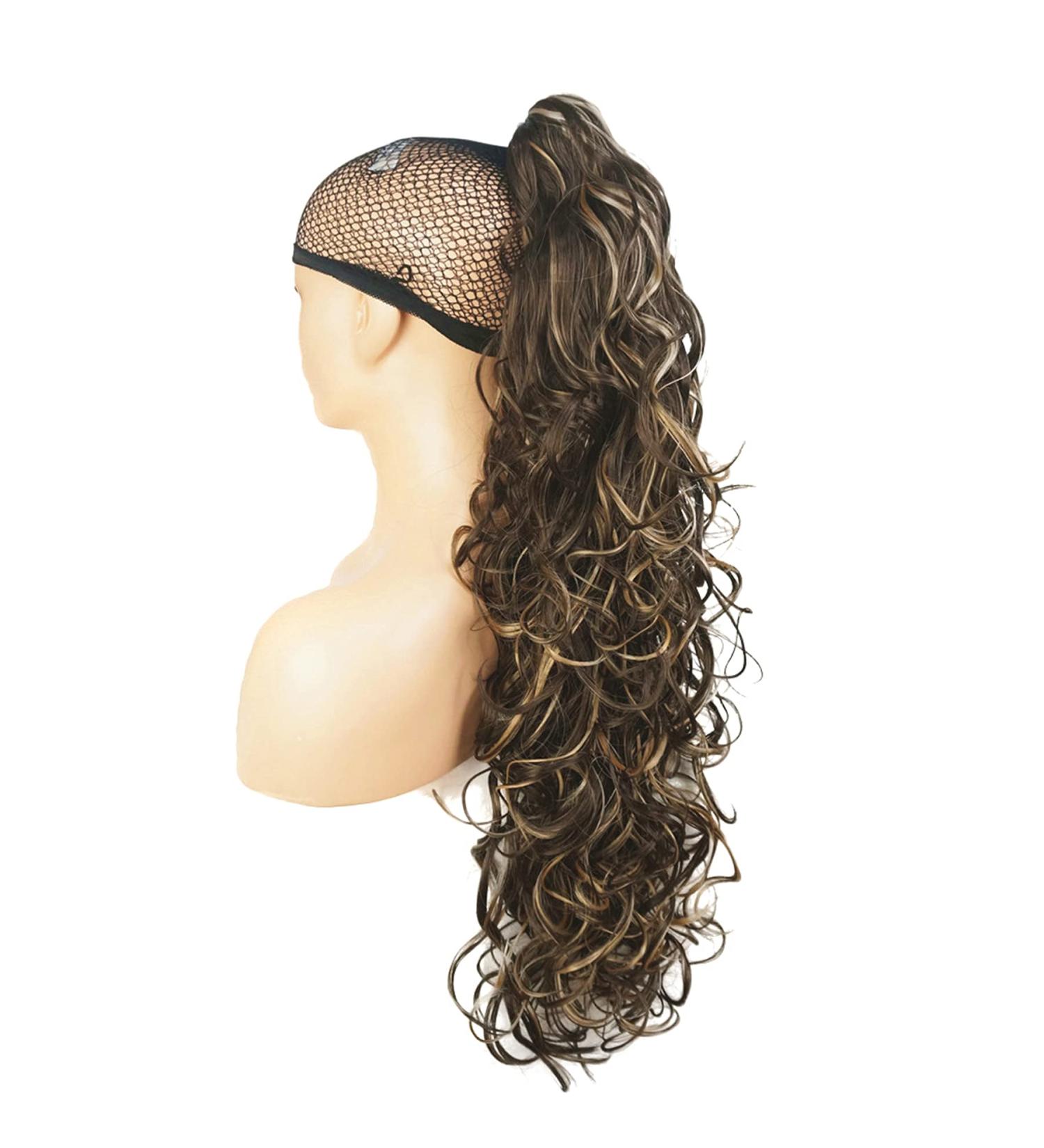 Lydell Curly Ponytail Hairpiece Synthetic Hair 280g with Clip (8TT124 Brown Mix) 8TT124 Brown Mix