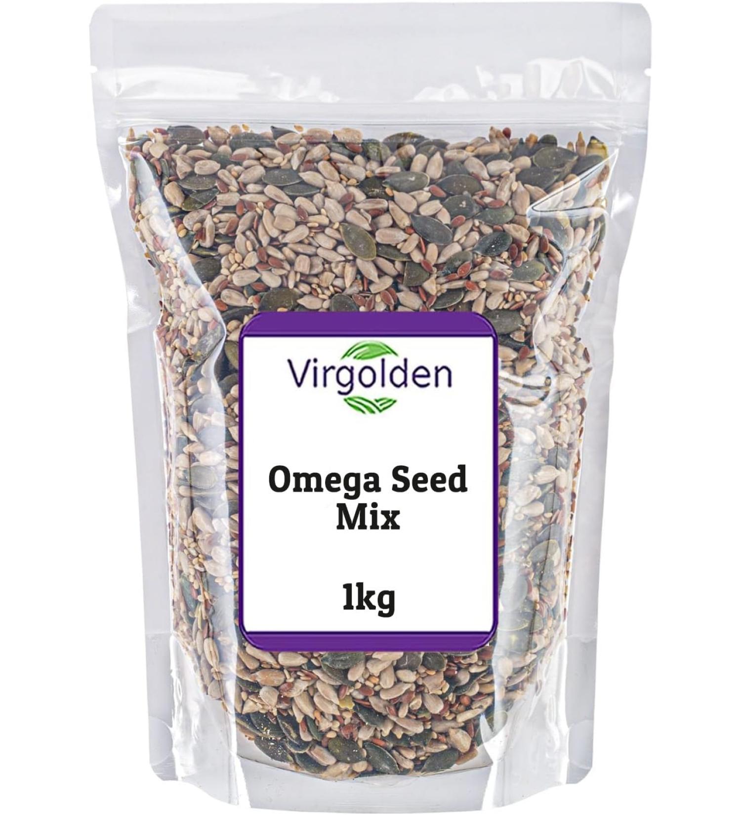 Omega Seed Mix 1kg by Virgolden - 4 Seeds Mix with Pumpkin Sunflower Sesame and Flax Seeds Blend Non-GMO Vegan - Buy Online on GoSupps.com