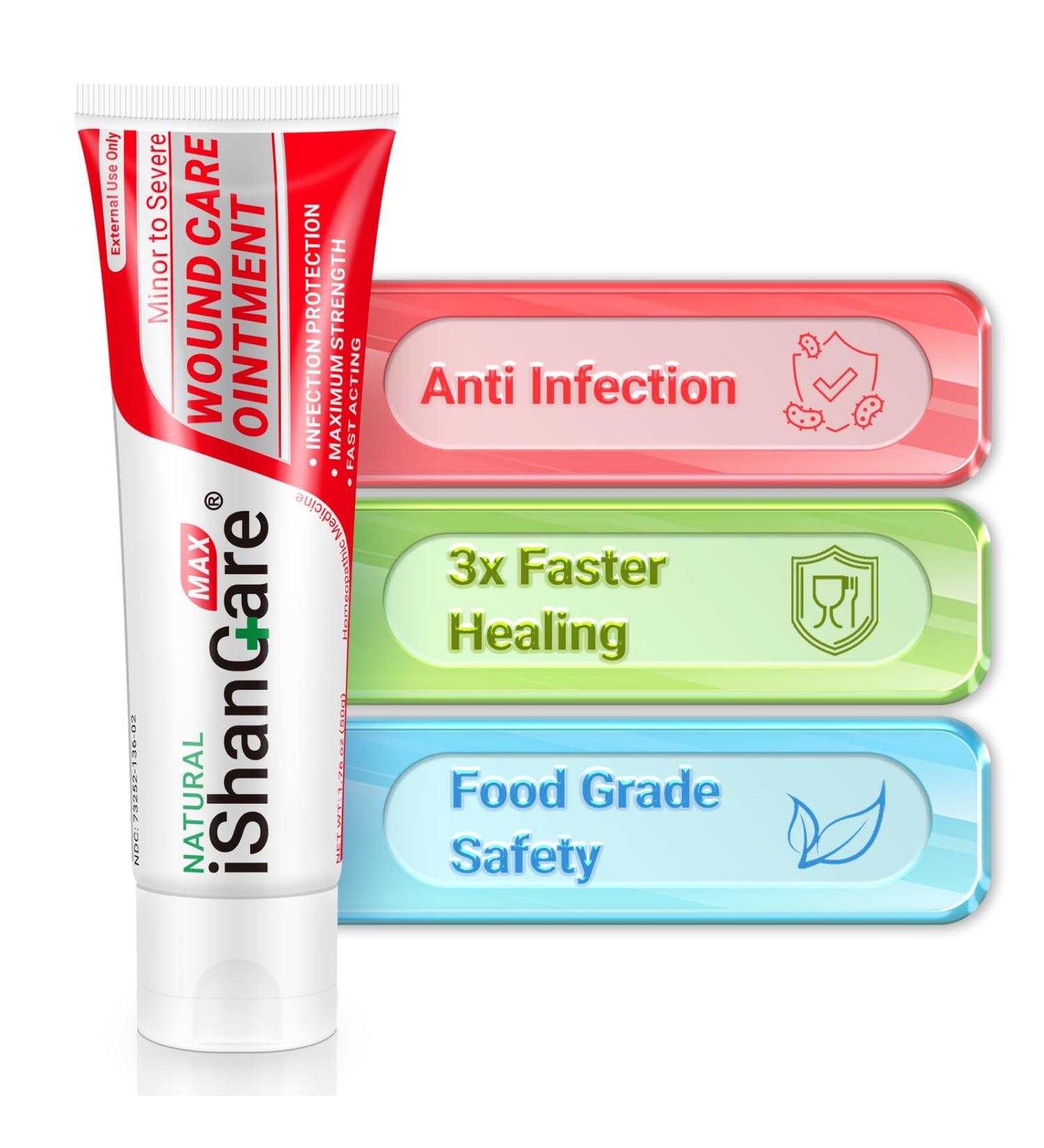iShanCare Advanced Wound Healing Ointment Accelerates Recovery of Cuts Scrapes Bed Sores and Abrasions Creates a Protective Barrier to Guard Against Infection Natural Skin Repair Formula 1.76 oz 1.7 Ounce - Buy Online on GoSupps.com